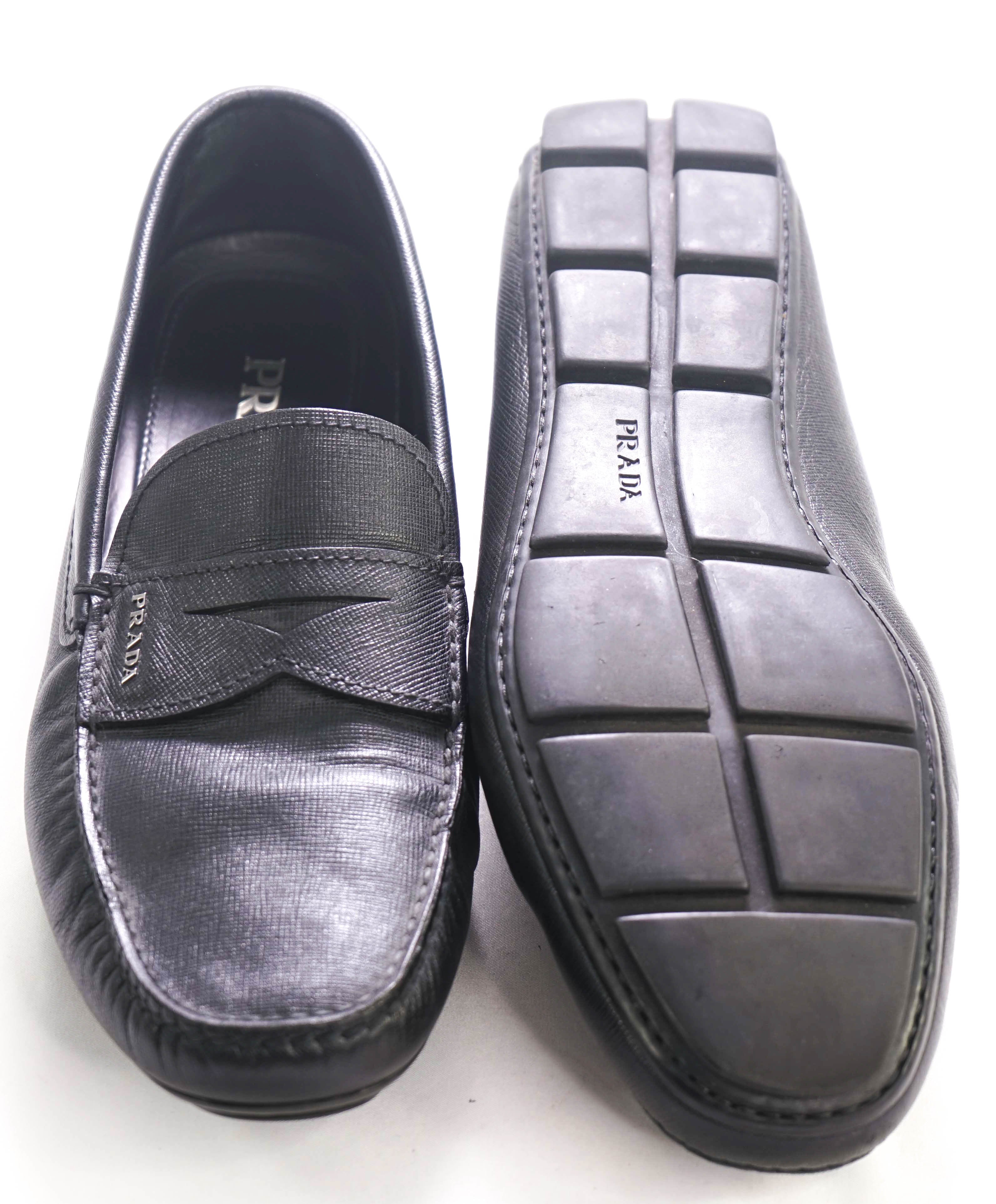 $850 PRADA - Black Saffiano LOGO Leather Penny Loafers - 11US (10)