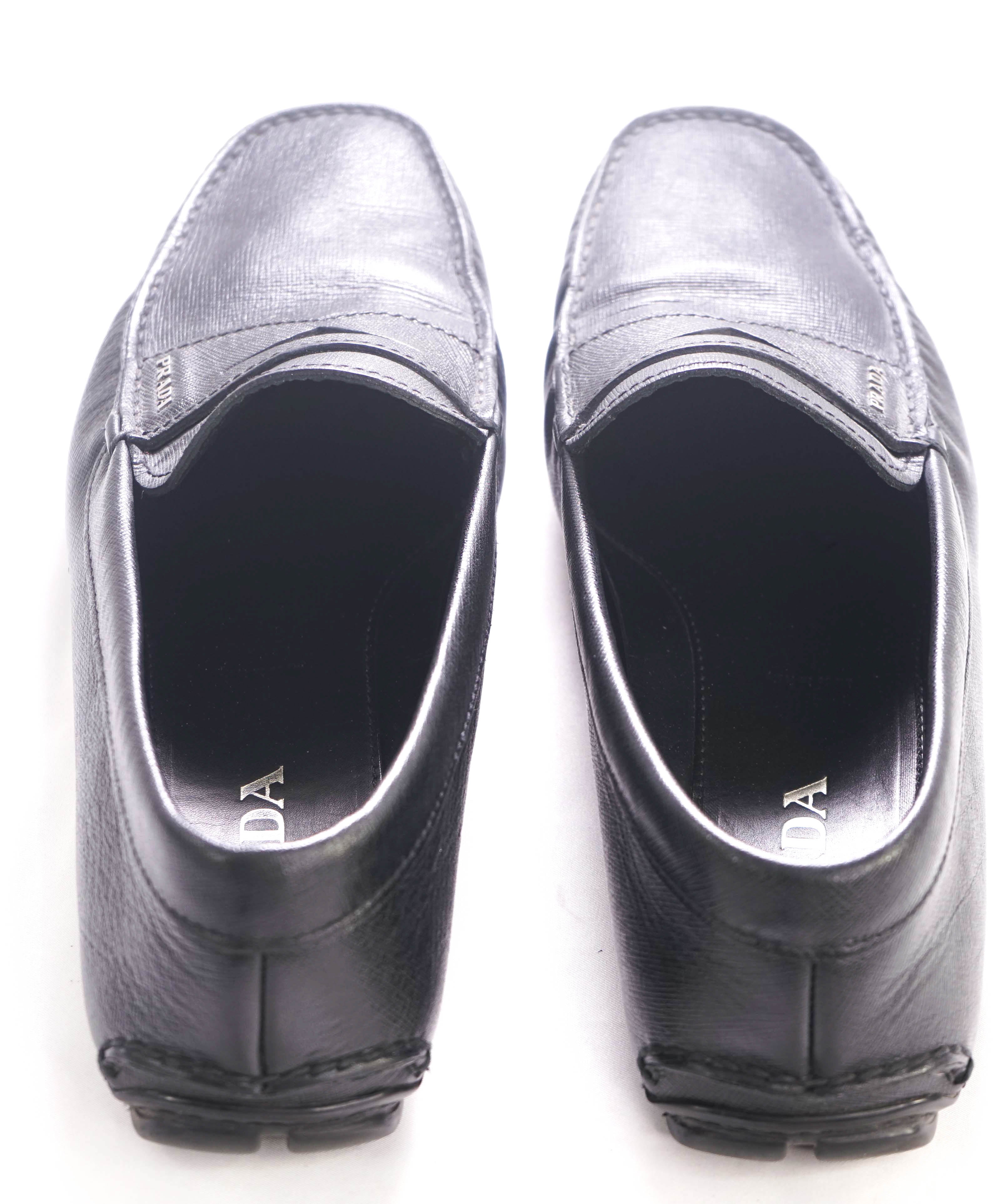 $850 PRADA - Black Saffiano LOGO Leather Penny Loafers - 11US (10)