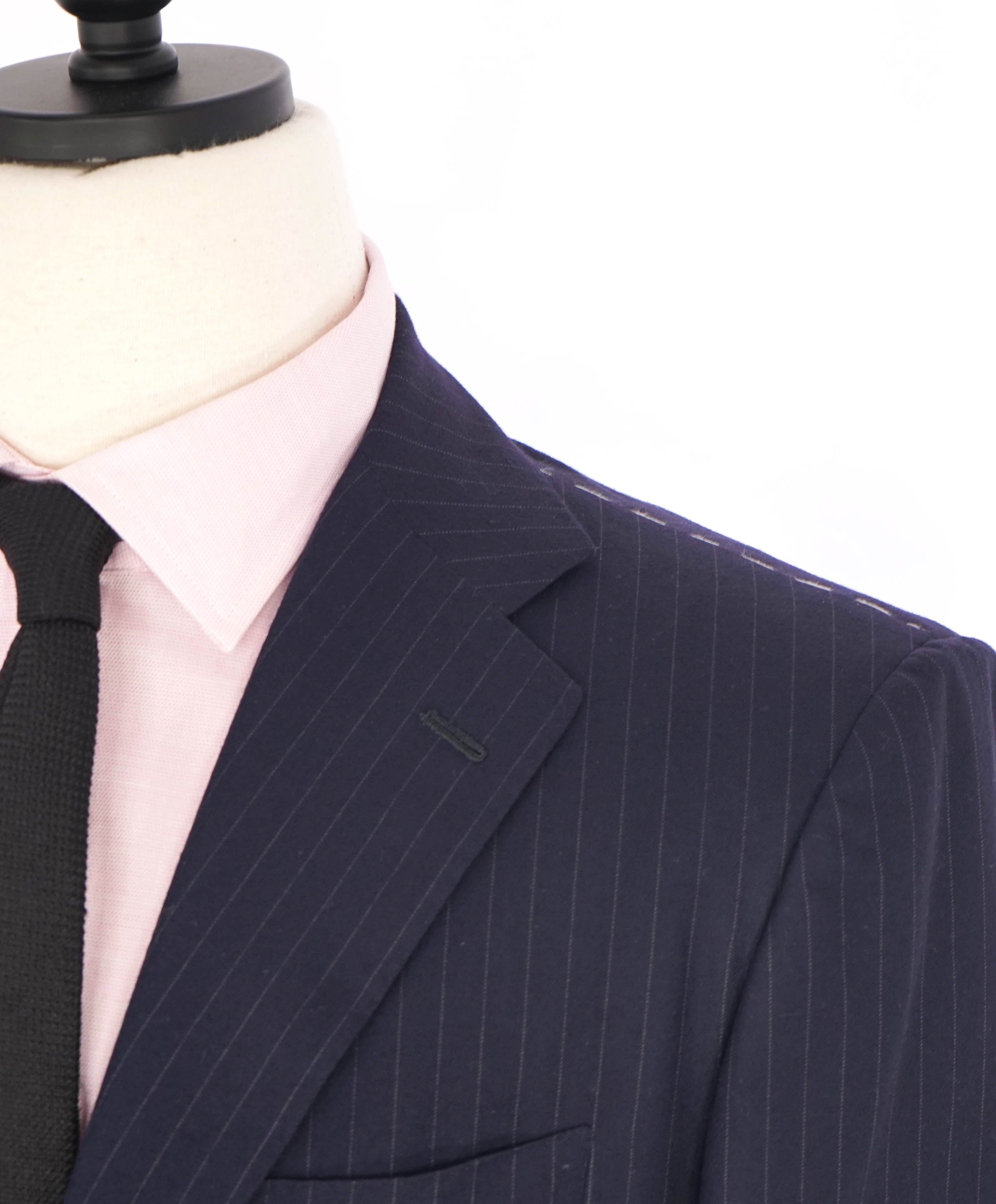 $10,000 KITON - "DIAMANTE BLUE" Iconic Chalk Stripe Navy Suit 2-3 Roll Lapel - 42R