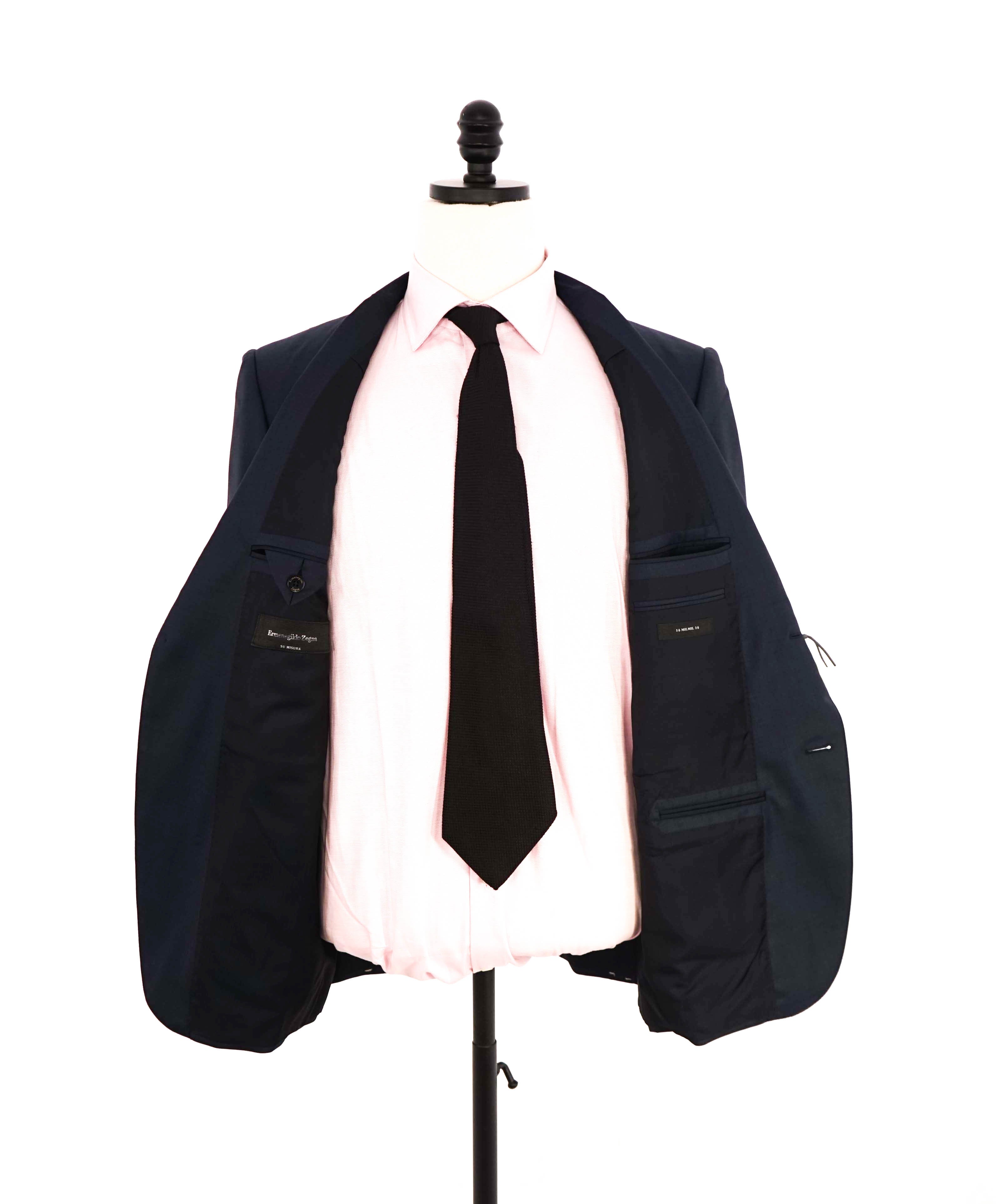 $5,895 ERMENEGILDO ZEGNA - Steel Blue Birdseye *14 MILMIL 14* SU MISURA Wool Blazer - 40S