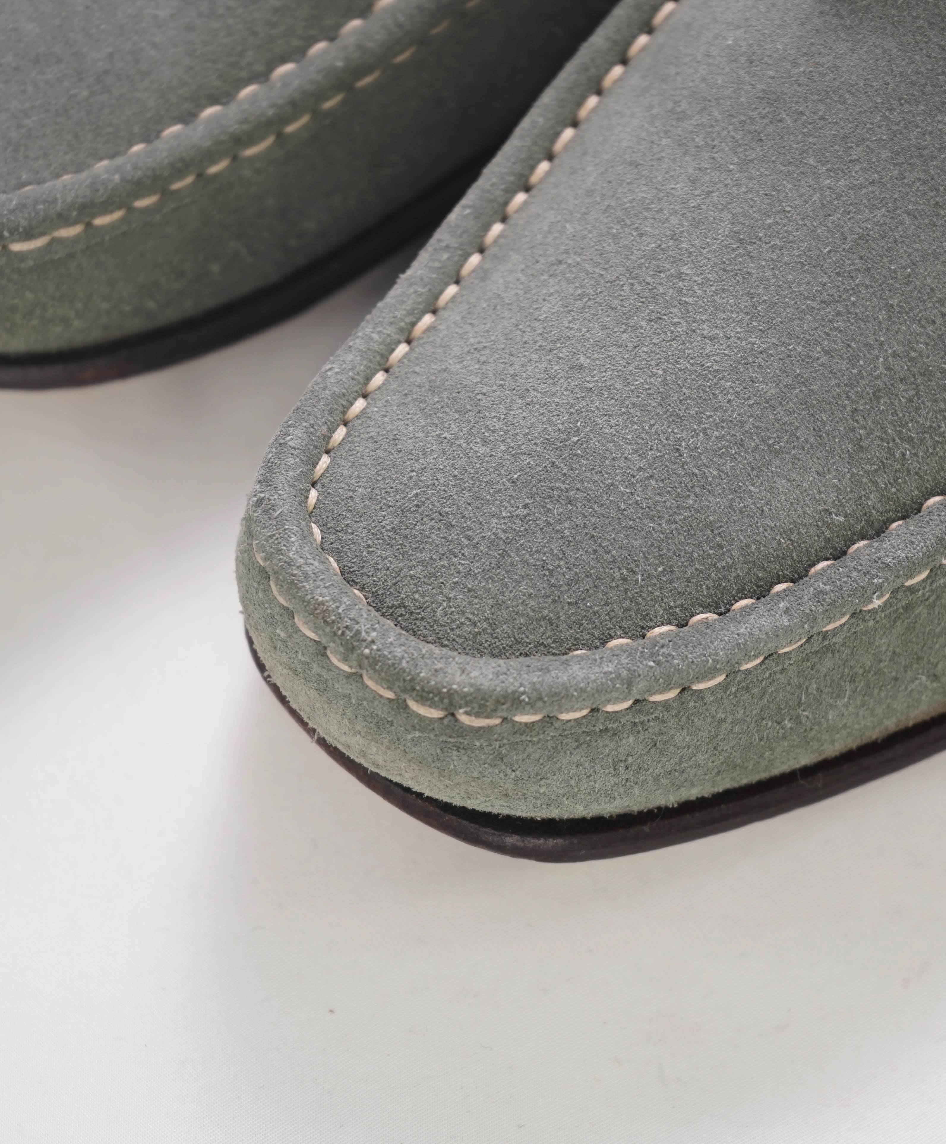 $750 SALVATORE FERRAGAMO - "GIORDANO" Gray Suede Gold Loafer- 10 EE