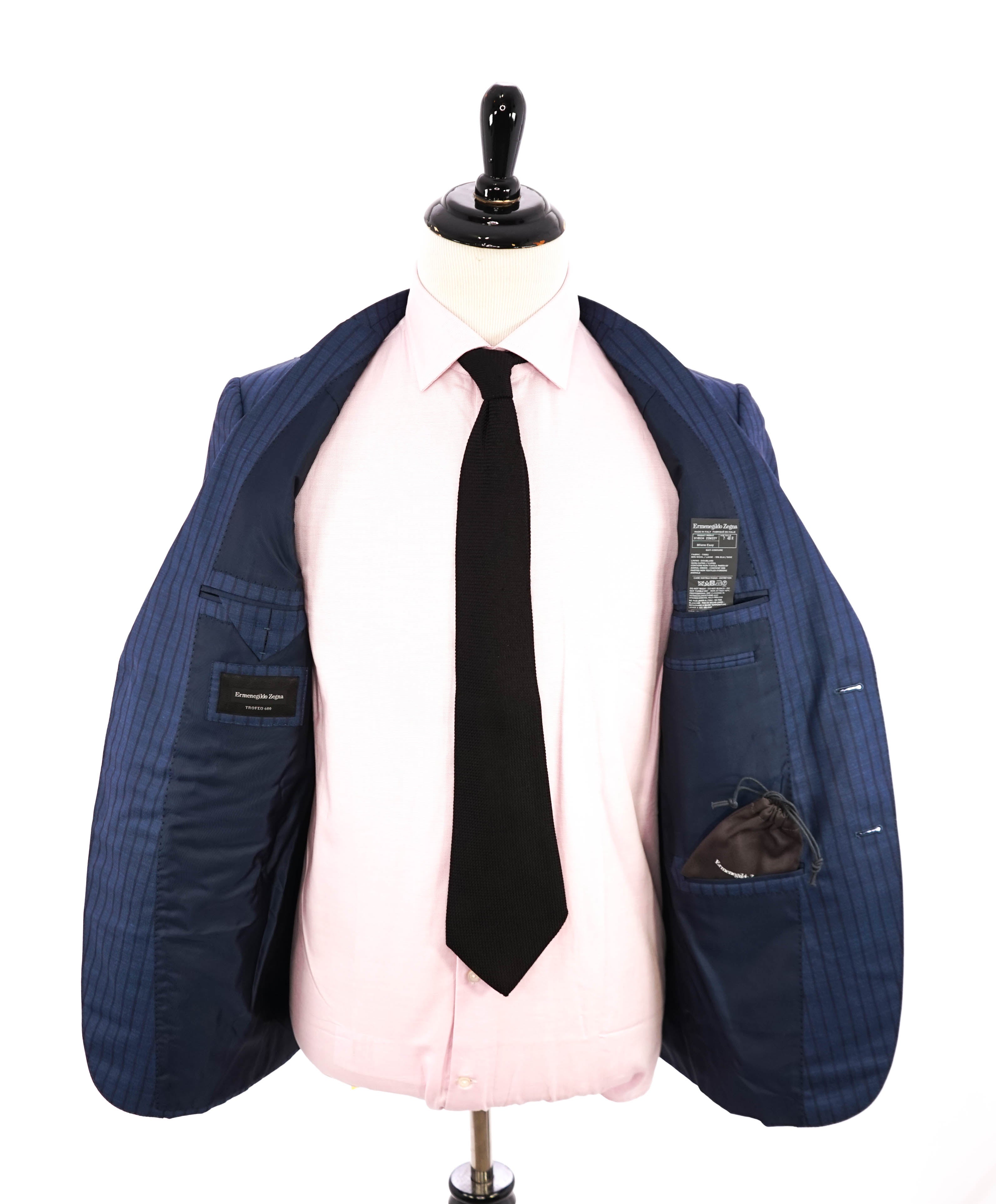 $3,995 ERMENEGILDO ZEGNA -"TROFEO 600" *Chalk Stripe* Blue Silk Suit - 38R