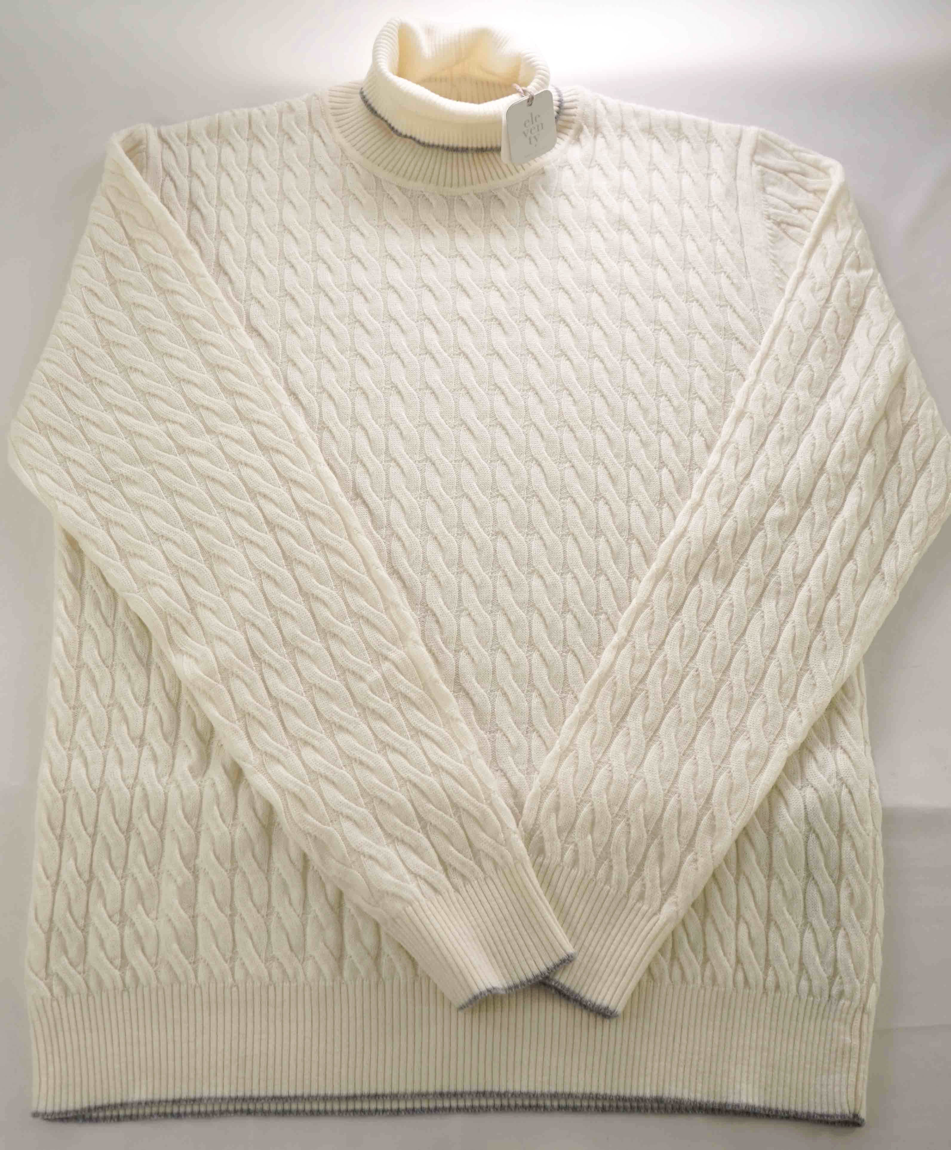 $745 ELEVENTY - Ivory Cable Knit *PLATINUM* Wool Turtleneck Sweater - M