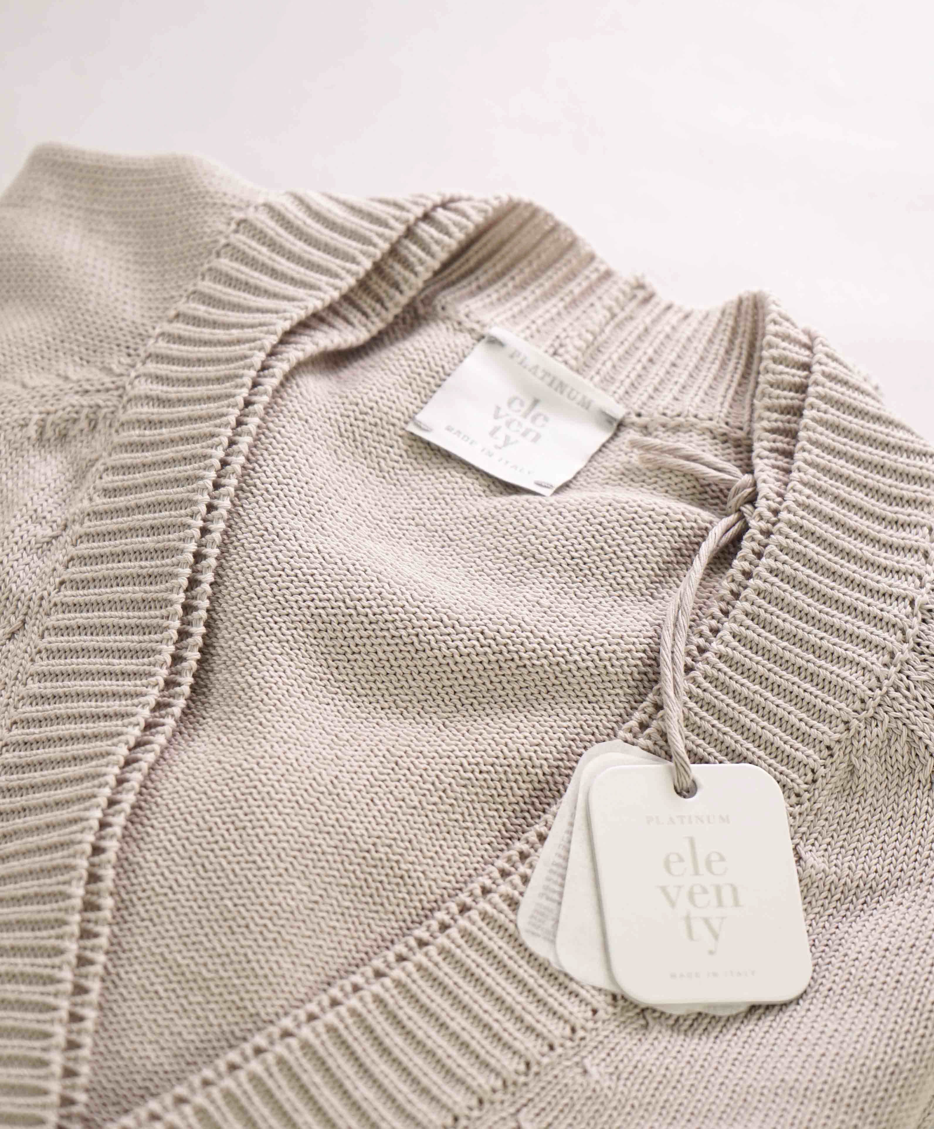 $795 ELEVENTY -Neutral Cotton MOP Button Cardigan Ribbed Sweater- Medium