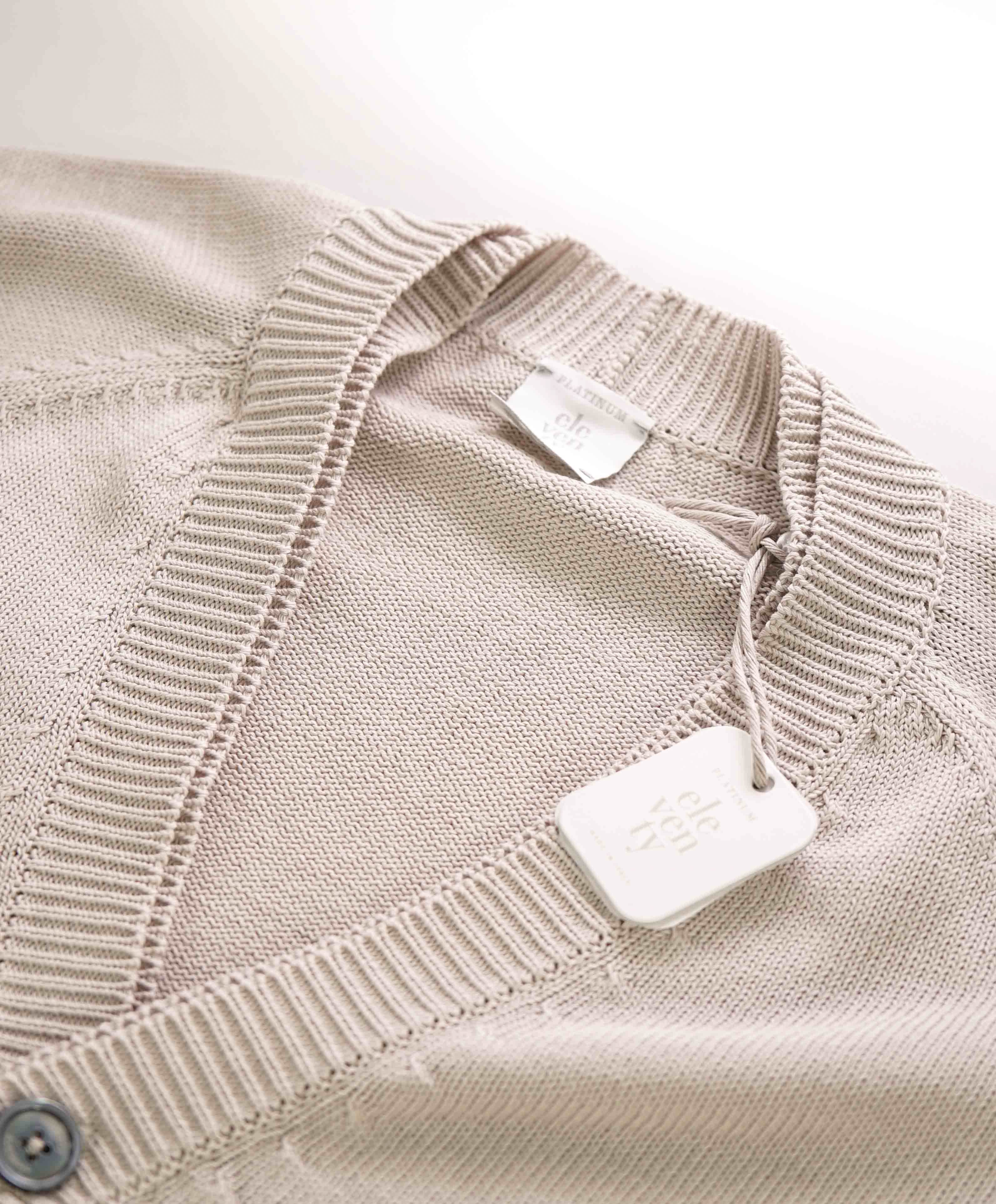 $795 ELEVENTY -Neutral Cotton MOP Button Cardigan Ribbed Sweater- Medium