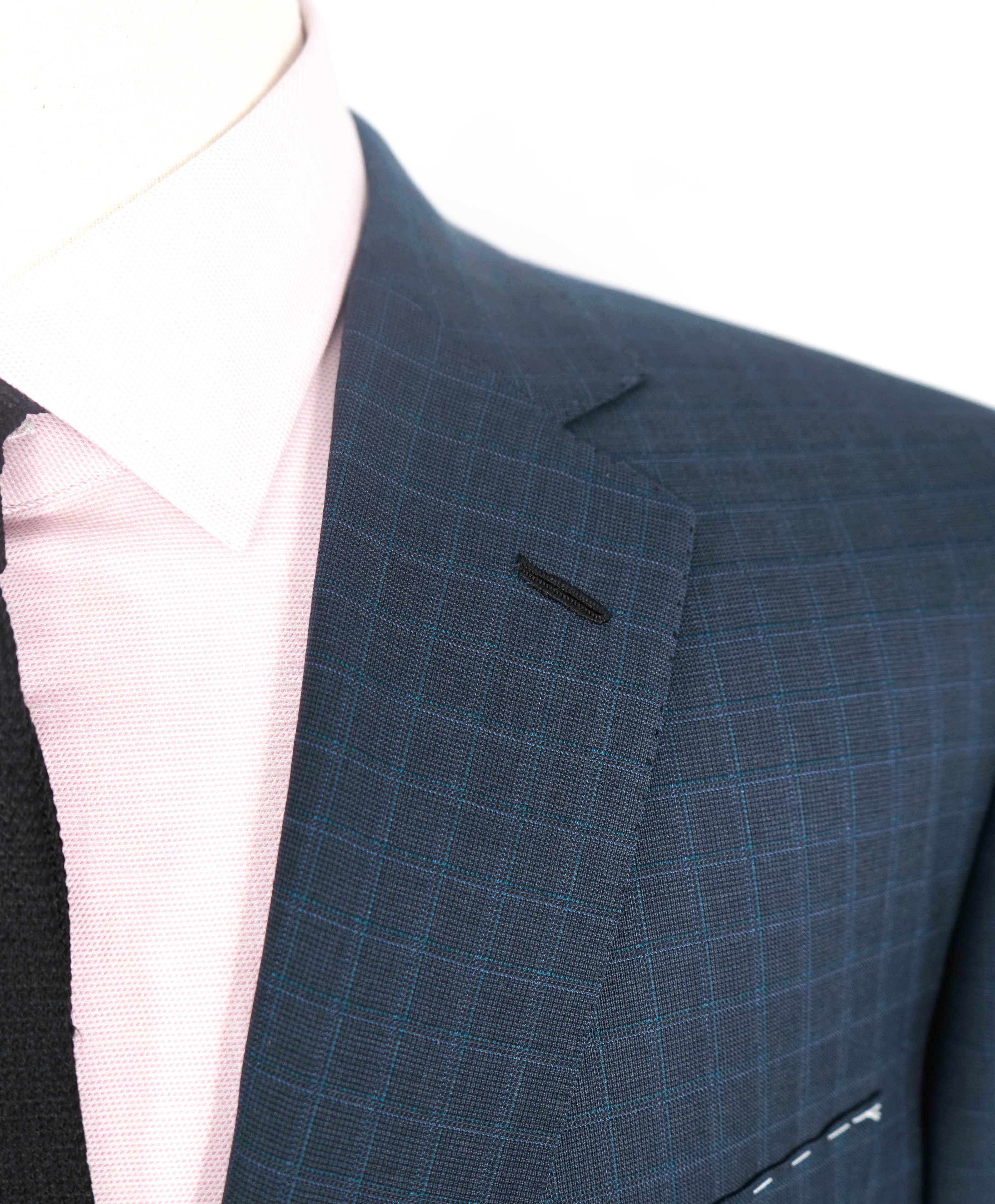 $6700 BRIONI - Blue Micro Check Notch Lapel Super 150's Suit - 42R