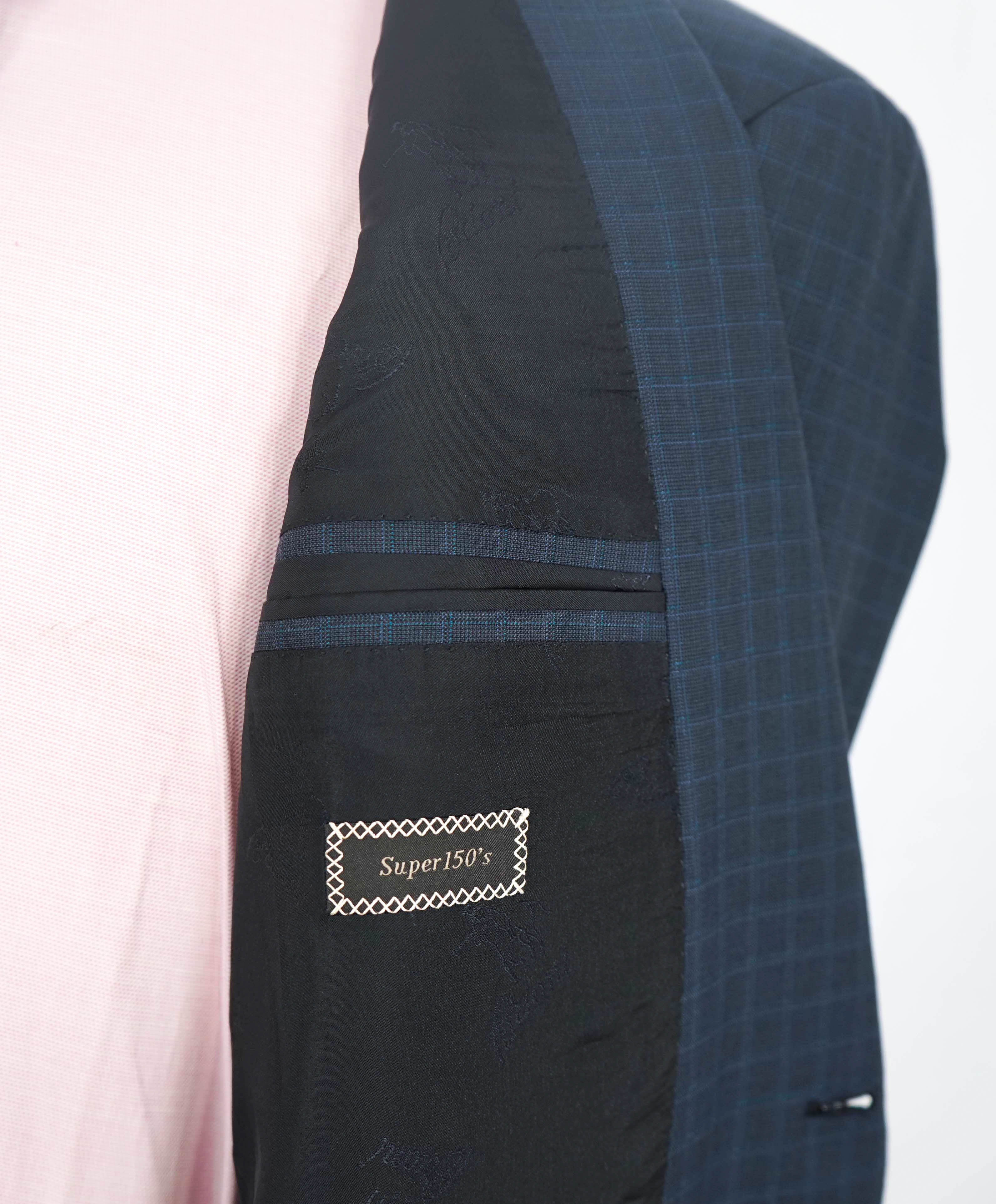 $6700 BRIONI - Blue Micro Check Notch Lapel Super 150's Suit - 42R