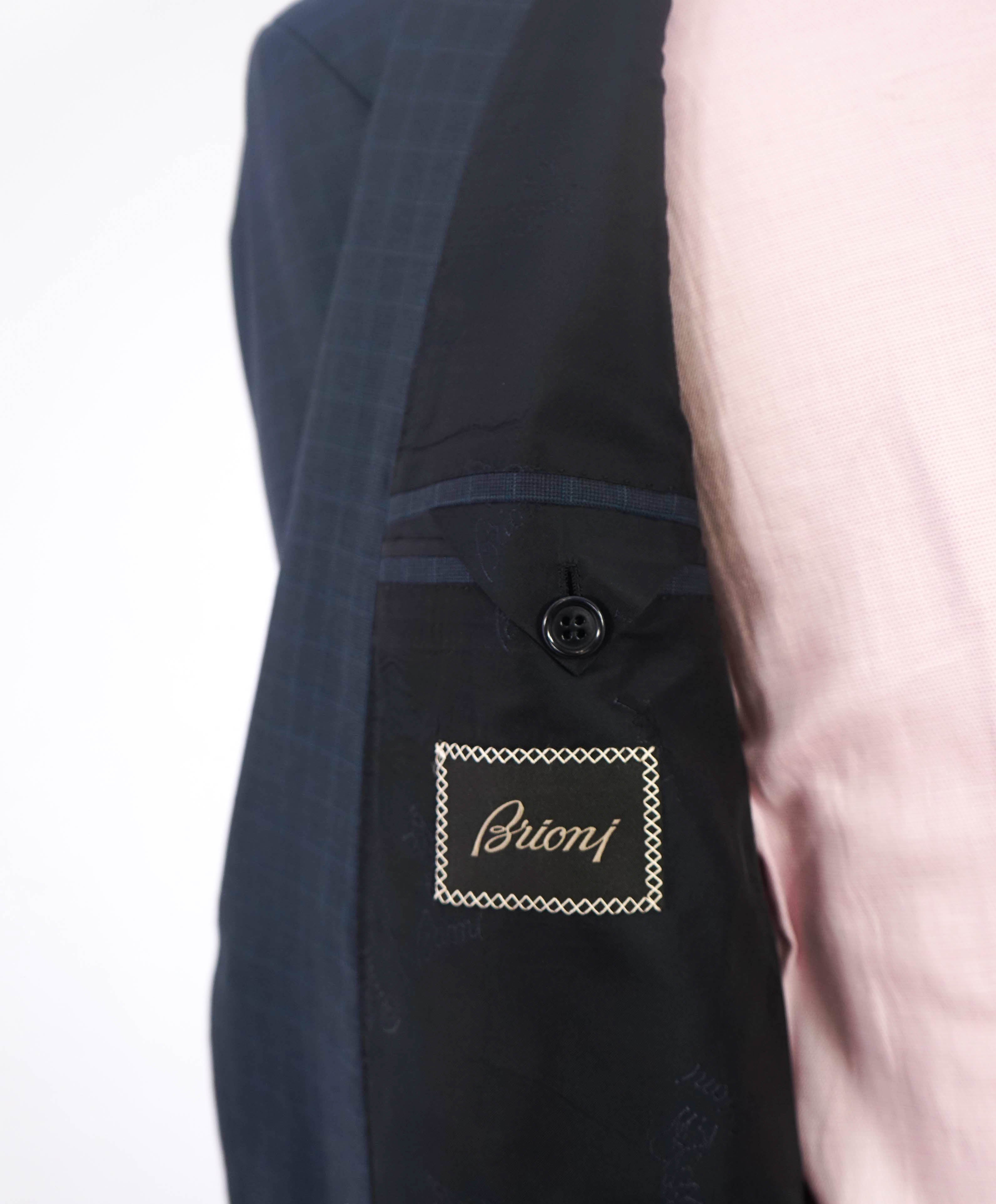 $6700 BRIONI - Blue Micro Check Notch Lapel Super 150's Suit - 42R