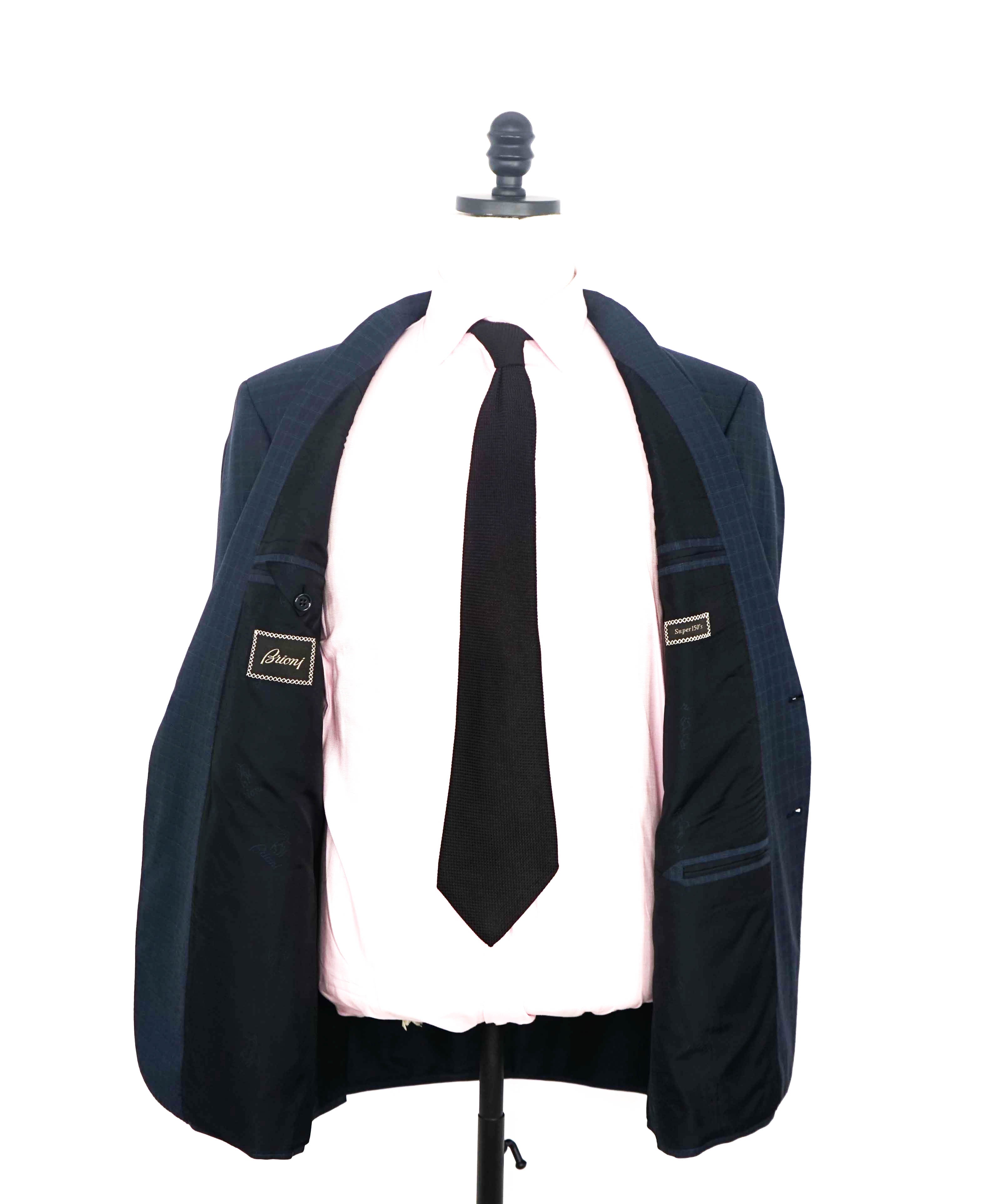 $6700 BRIONI - Blue Micro Check Notch Lapel Super 150's Suit - 42R