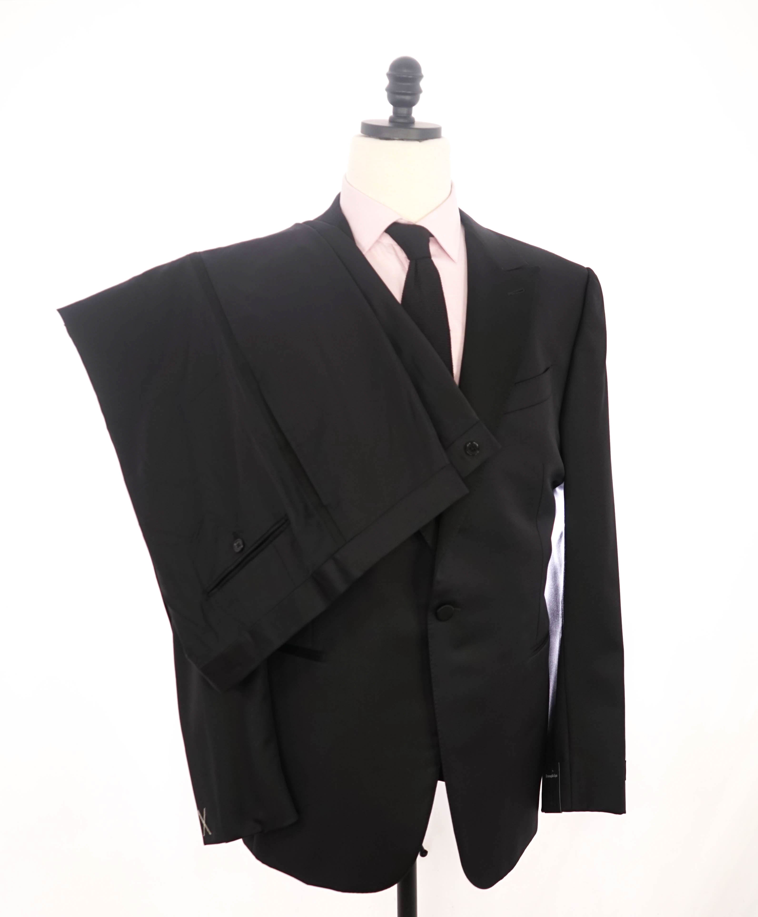 $3,995 ERMENEGILDO ZEGNA - PEAK LAPEL Black Wool Tuxedo- 46R