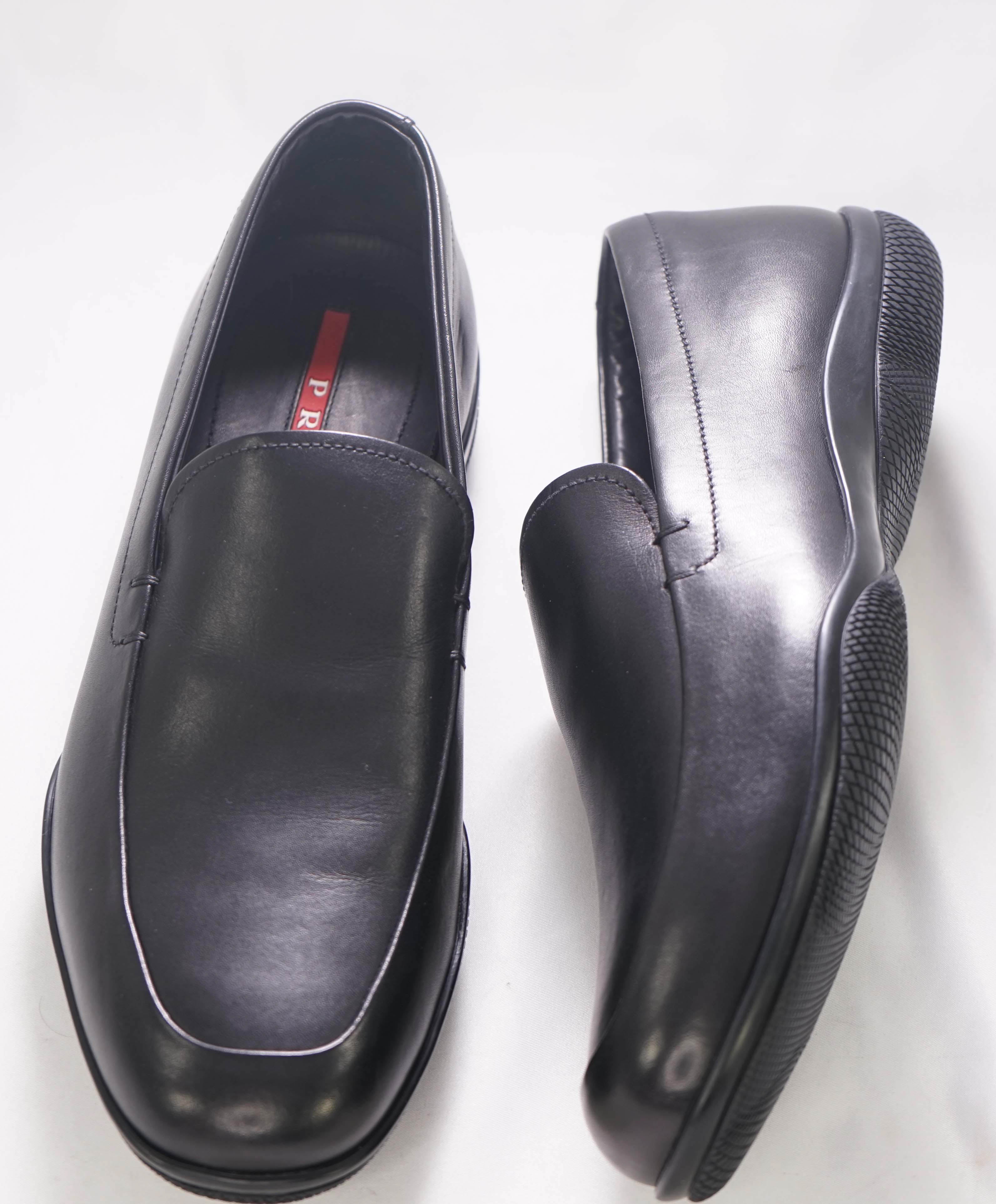 $795 PRADA - *LINEA ROSSA* Black Slip On Logo Vamp Loafer - 8.5 US (7.5 Prada)