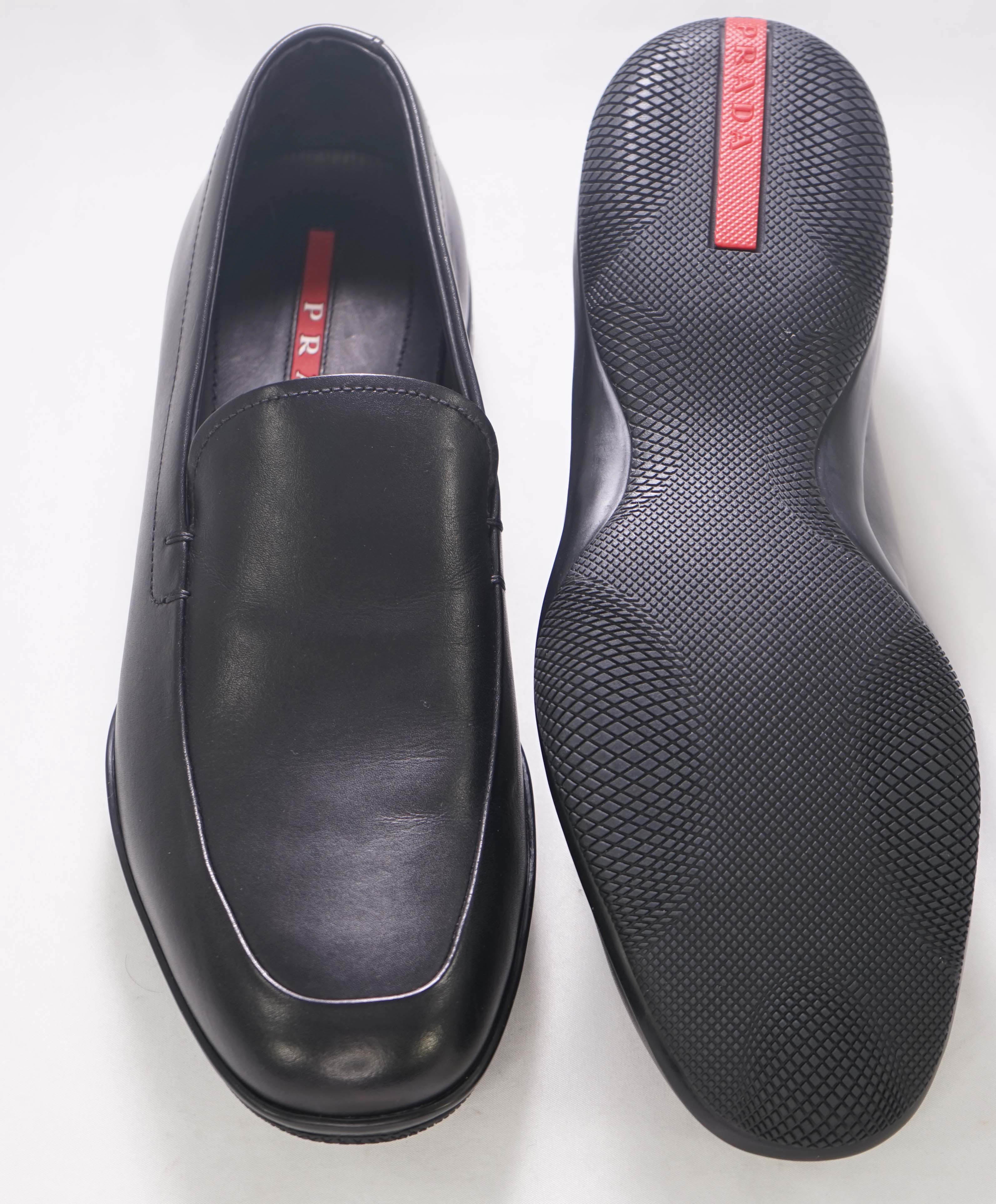 $795 PRADA - *LINEA ROSSA* Black Slip On Logo Vamp Loafer - 8.5 US (7.5 Prada)