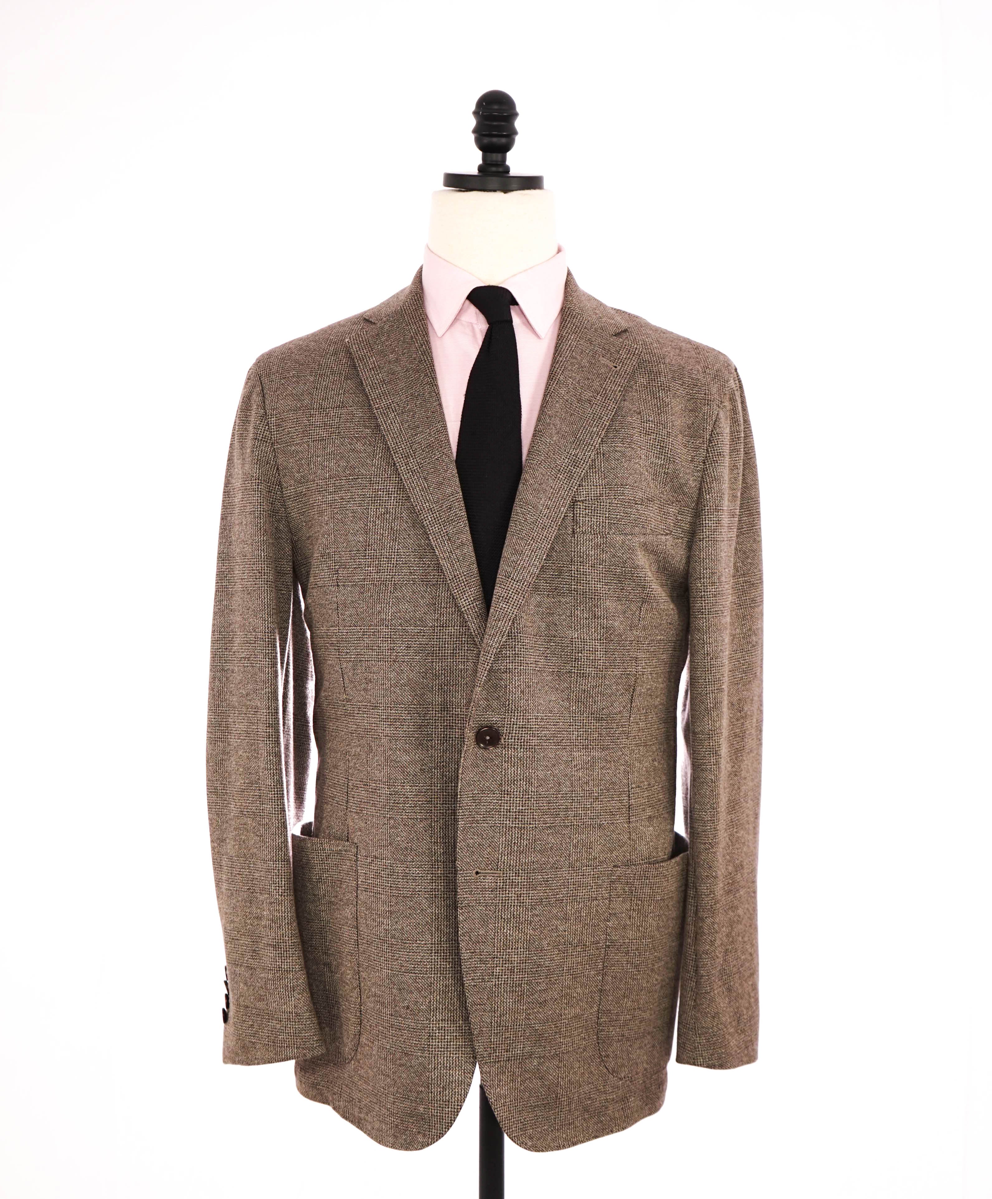$795 SAKS FIFTH AVENUE - Wool/Cotton Neutral Prince of Wales Check Blazer- 44R US