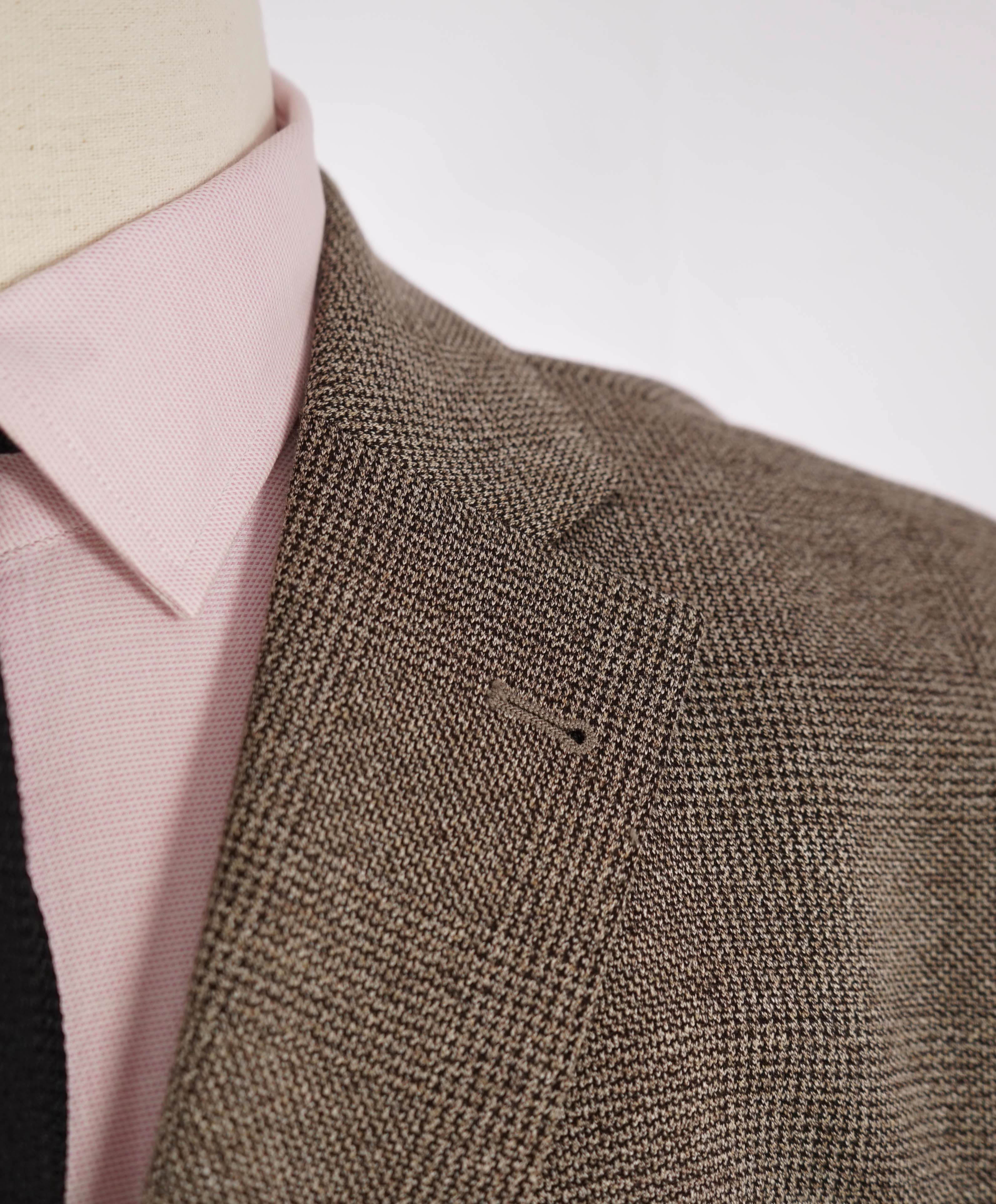 $795 SAKS FIFTH AVENUE - Wool/Cotton Neutral Prince of Wales Check Blazer- 44R US