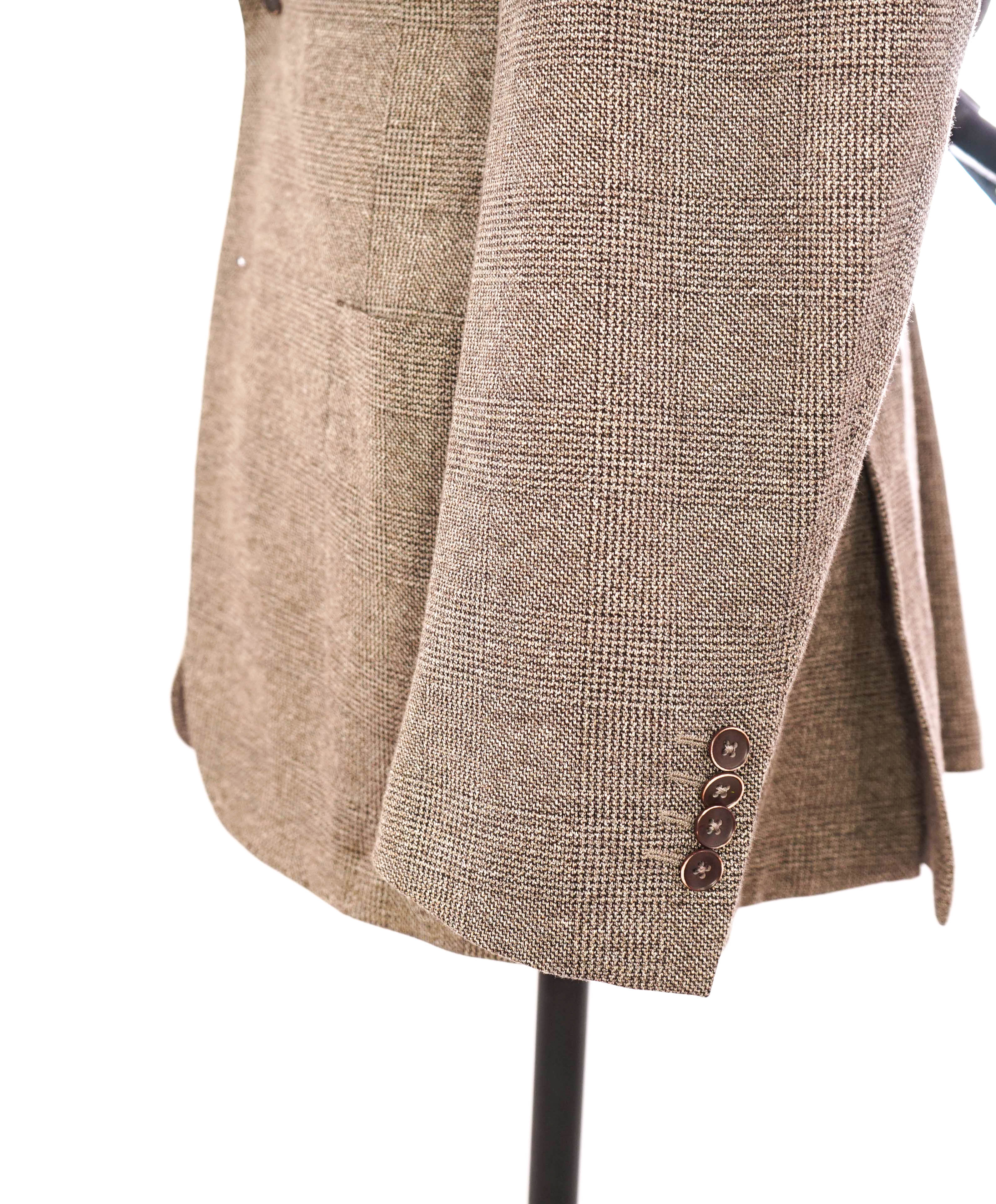 $795 SAKS FIFTH AVENUE - Wool/Cotton Neutral Prince of Wales Check Blazer- 44R US