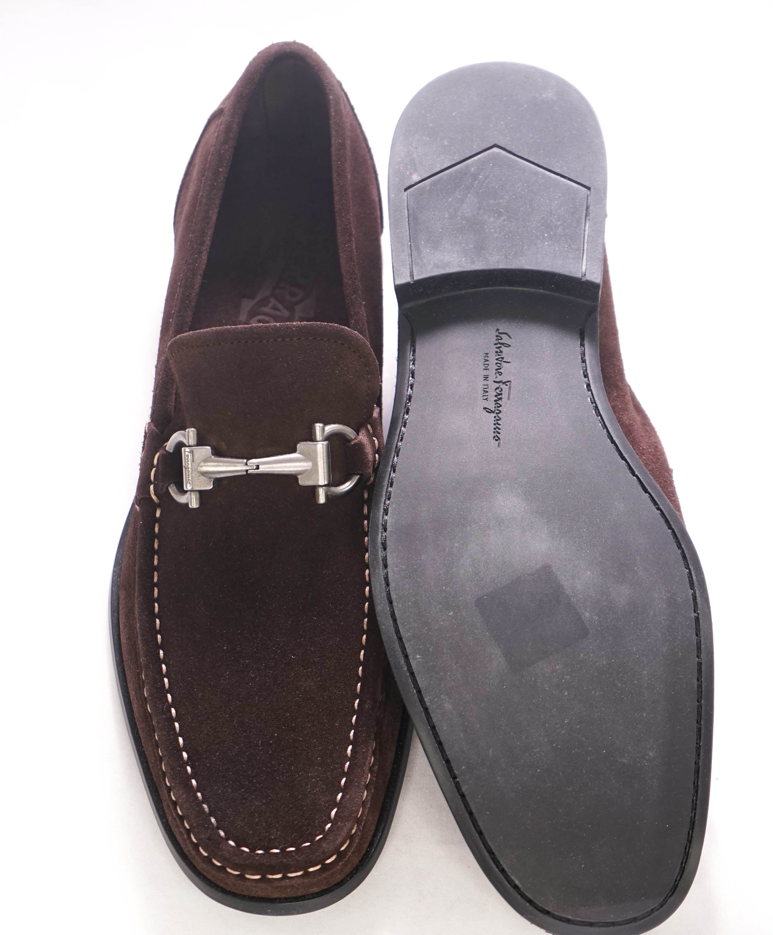 $850 SALVATORE FERRAGAMO - “Magnifico” Brown Suede Slip-On Loafer - 7 D