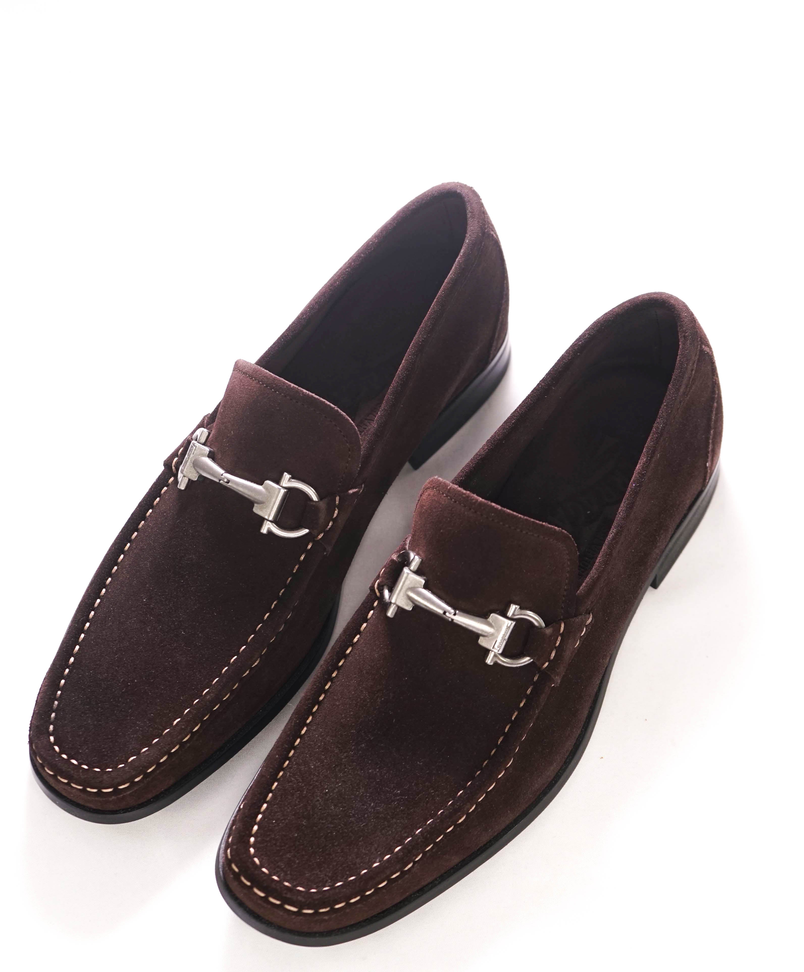 $850 SALVATORE FERRAGAMO - “Magnifico” Brown Suede Slip-On Loafer - 7 D