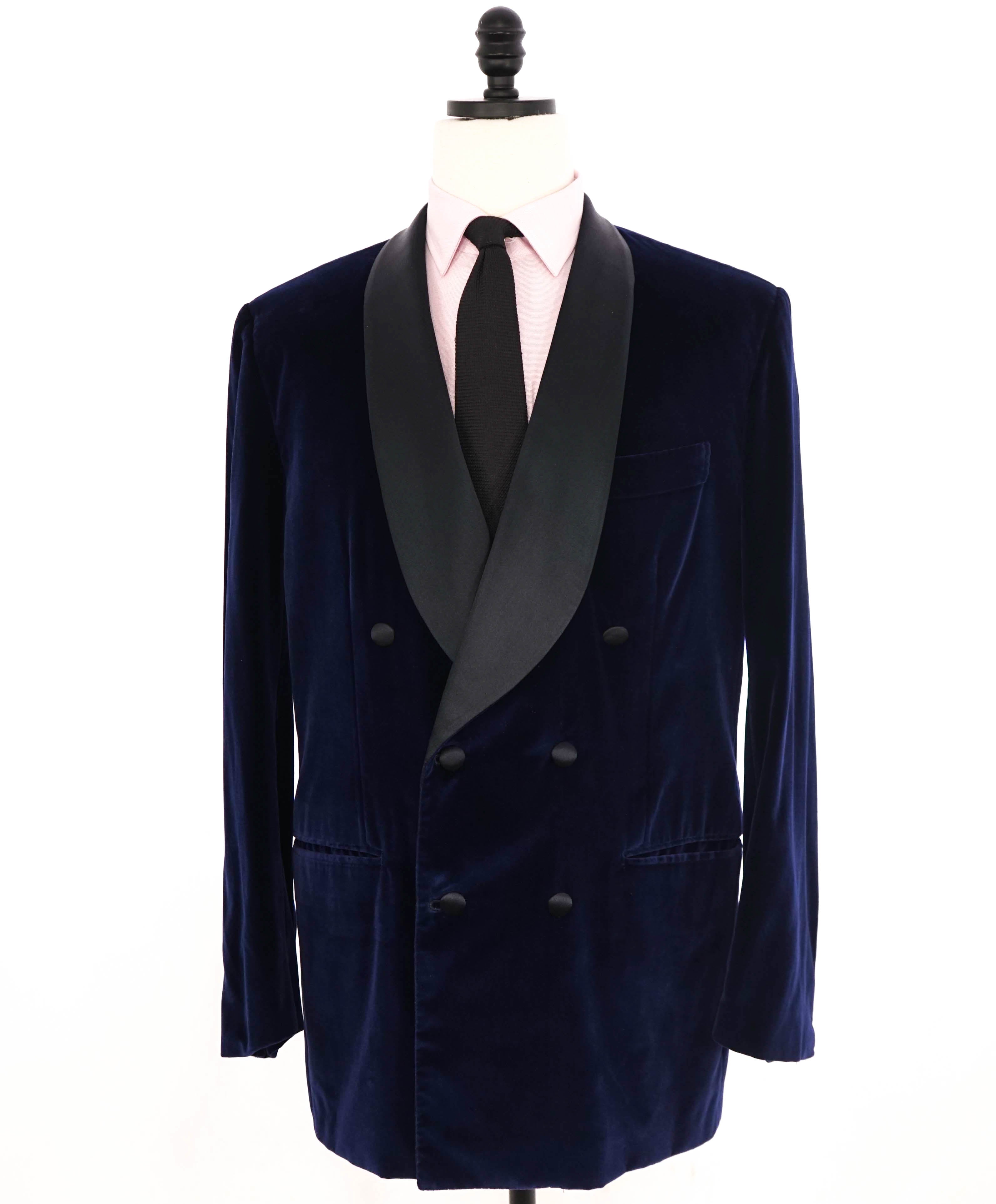 $10,000 KITON - Navy Velvet Shawl Double Breasted Dinner Jacket Blazer - 48L
