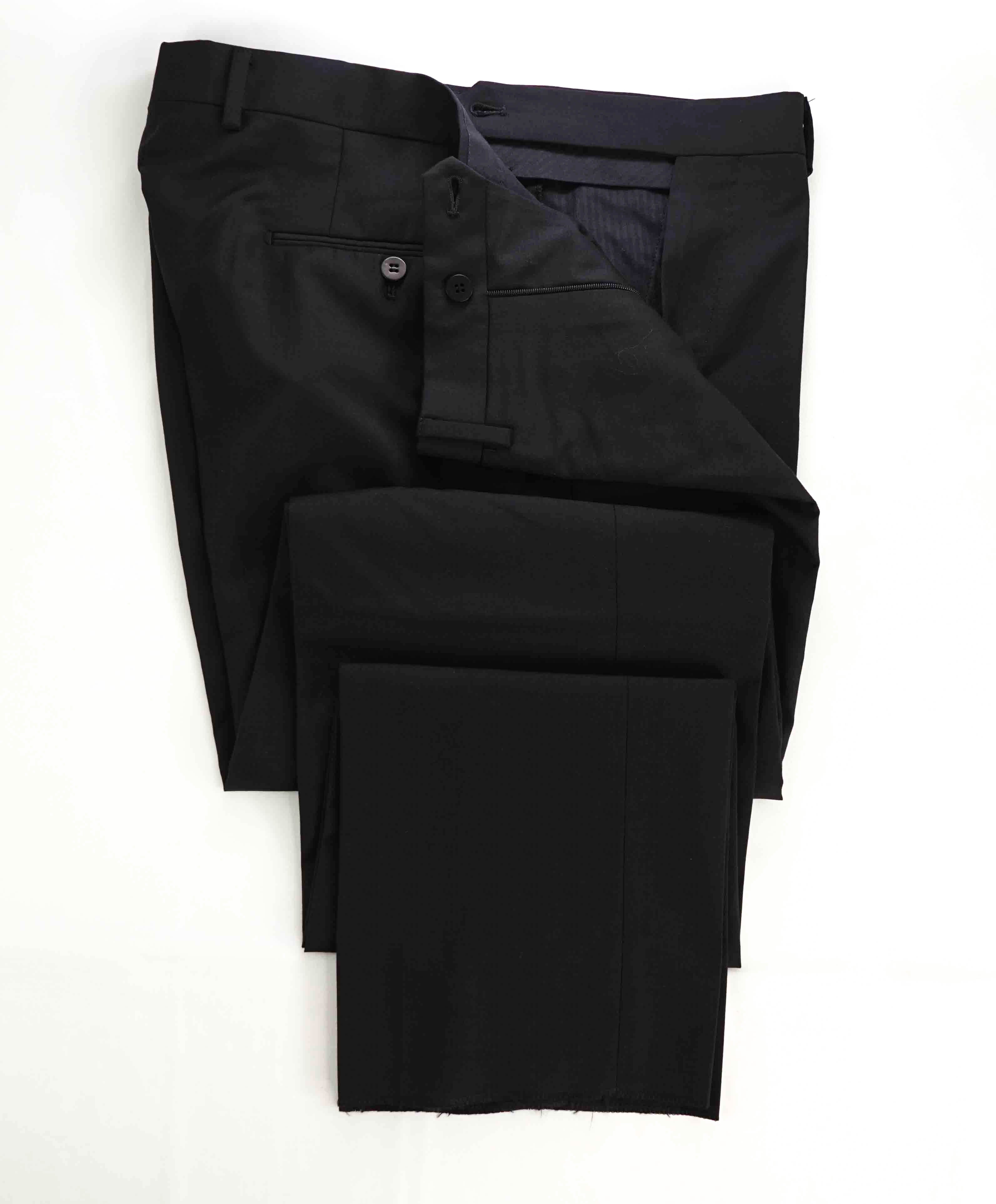 EIDOS - "ELONGATED WAIST TAB" Black Pure Wool Dress Pants - 35W
