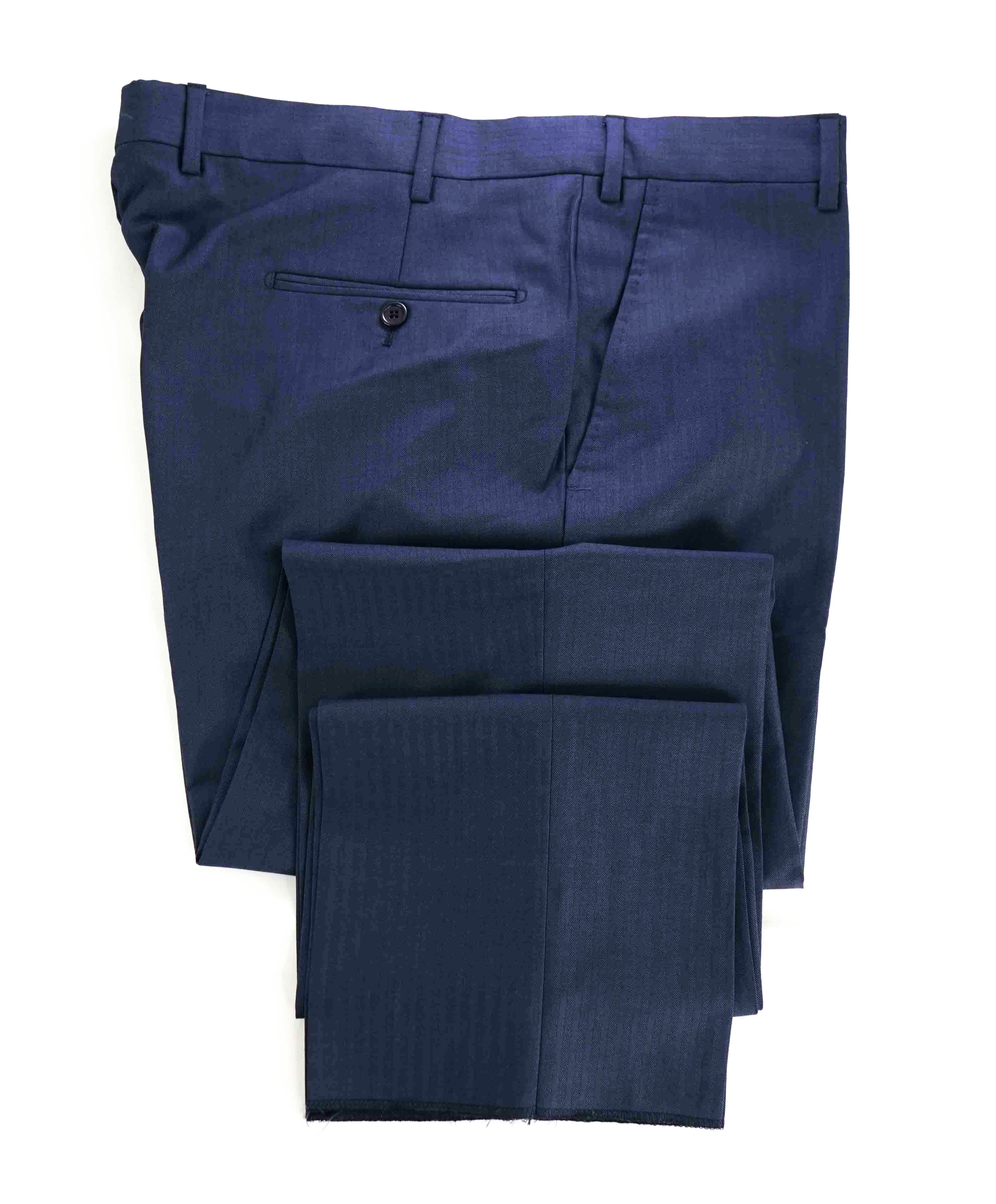 $398 SAKS FIFTH AVE -Medium Blue Micro Herringbone Flat Front Dress Pants - 38W