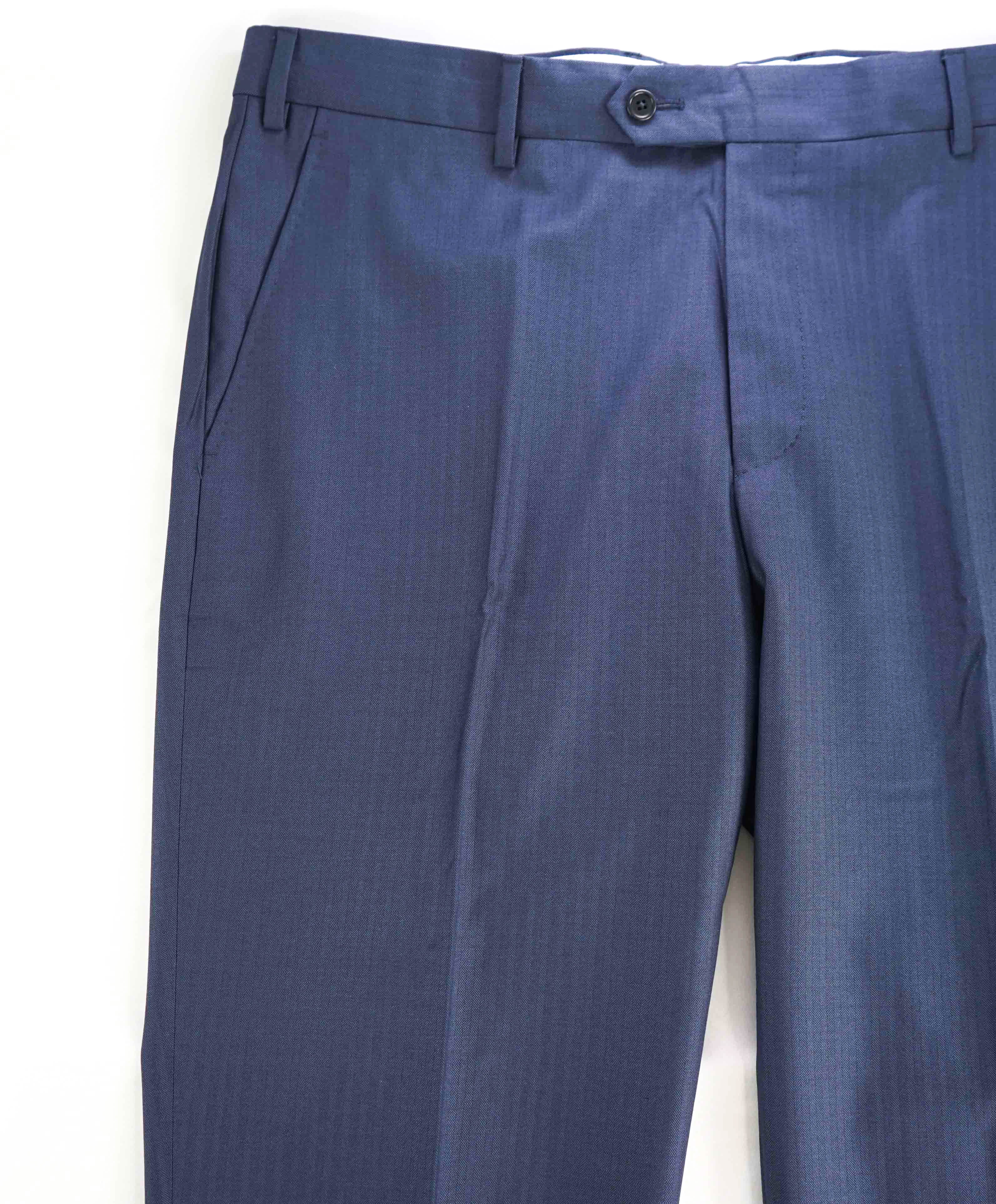$398 SAKS FIFTH AVE -Medium Blue Micro Herringbone Flat Front Dress Pants - 38W