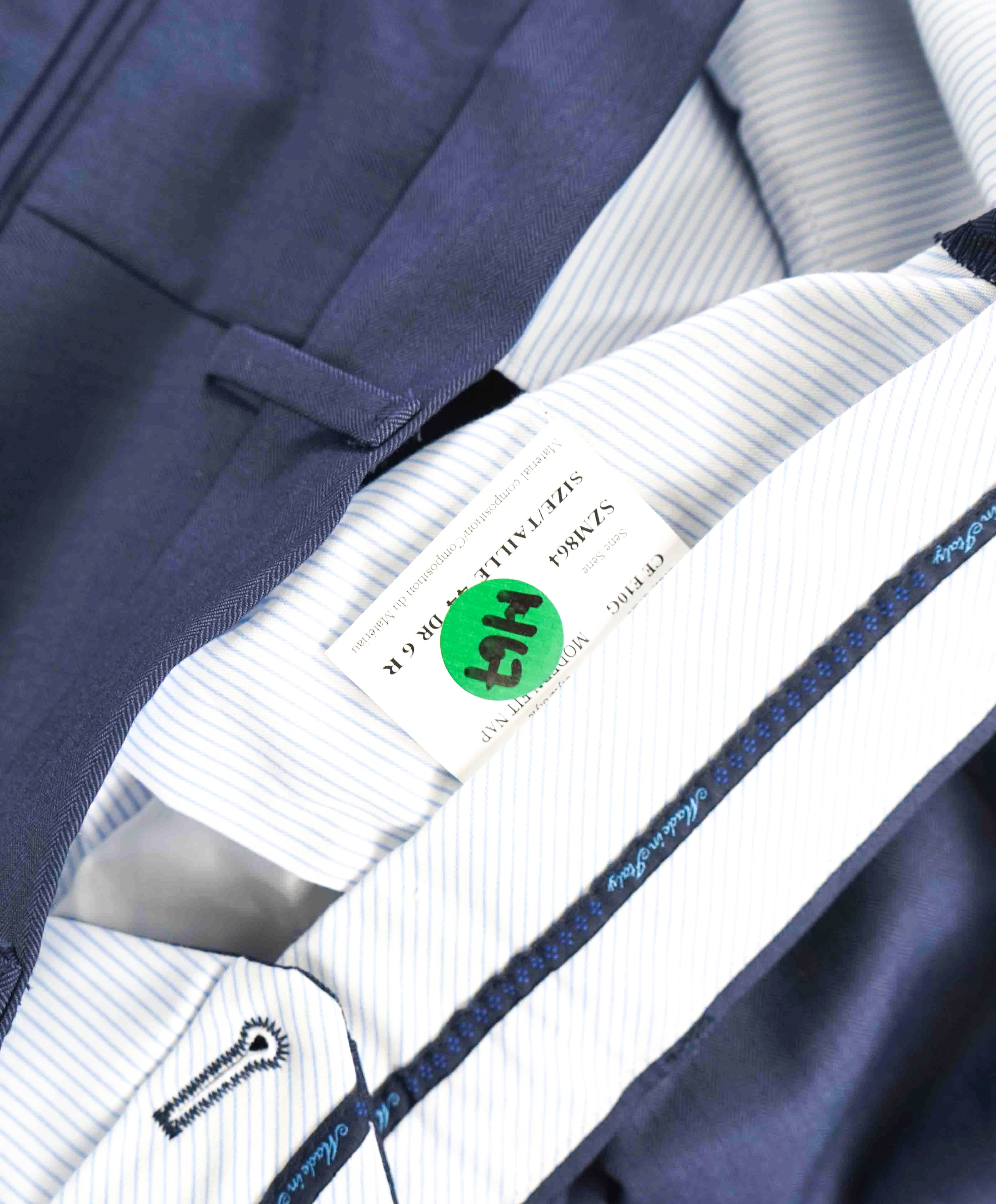 $398 SAKS FIFTH AVE -Medium Blue Micro Herringbone Flat Front Dress Pants - 38W