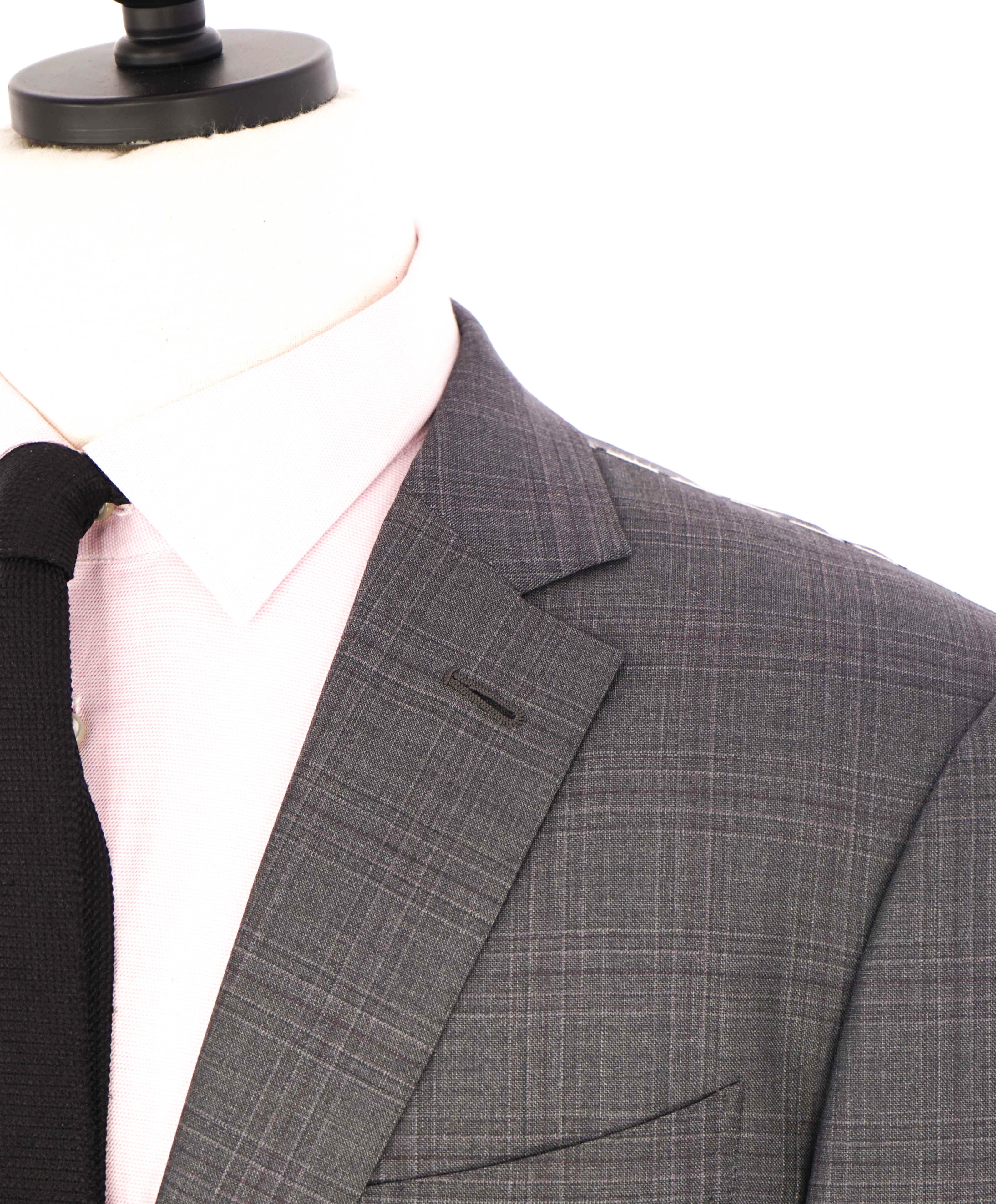$3,290 ERMENEGILDO ZEGNA- “TORFEO” Gray / Pink Wool Check Blazer- 48R