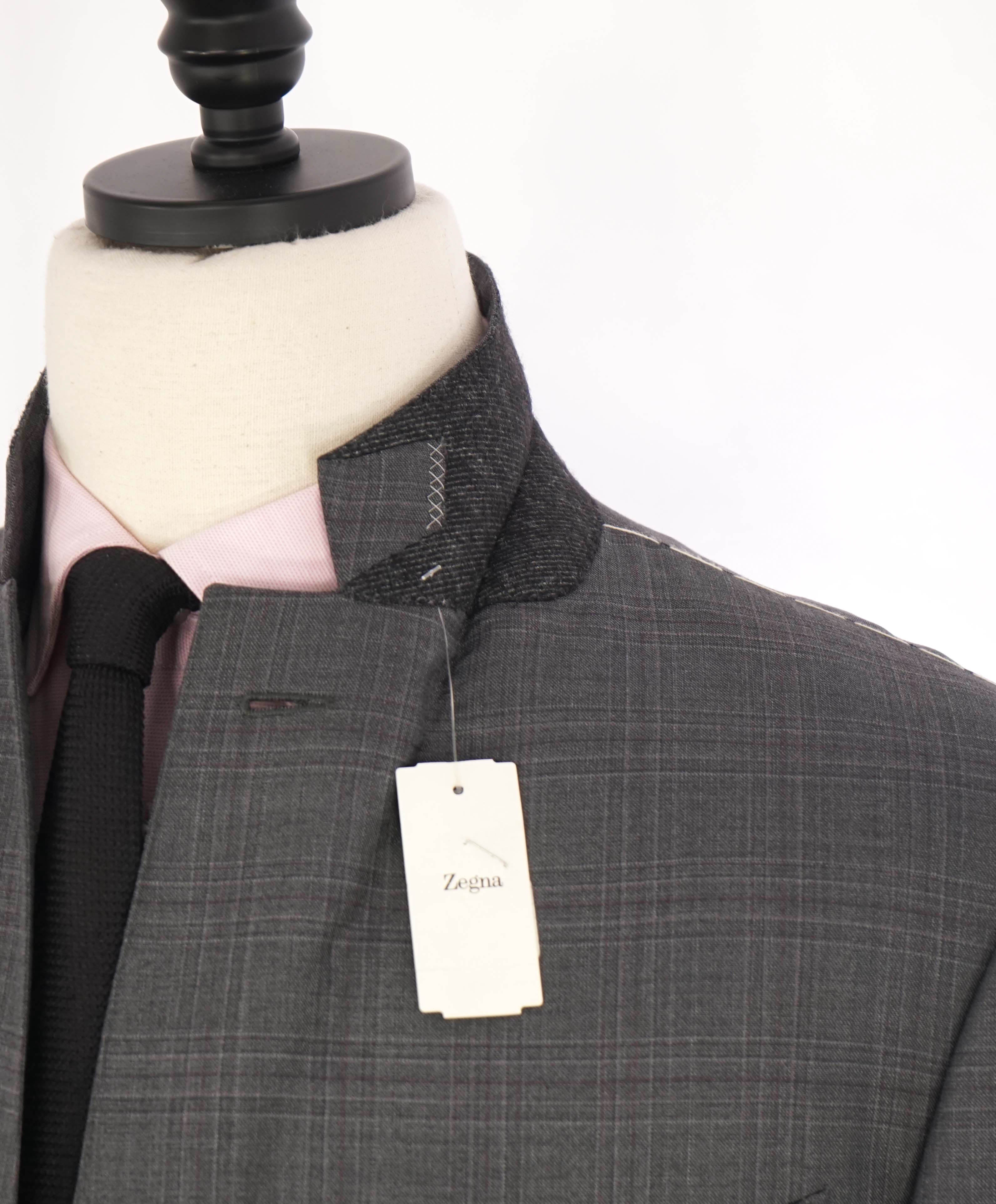 $3,290 ERMENEGILDO ZEGNA- “TORFEO” Gray / Pink Wool Check Blazer- 48R