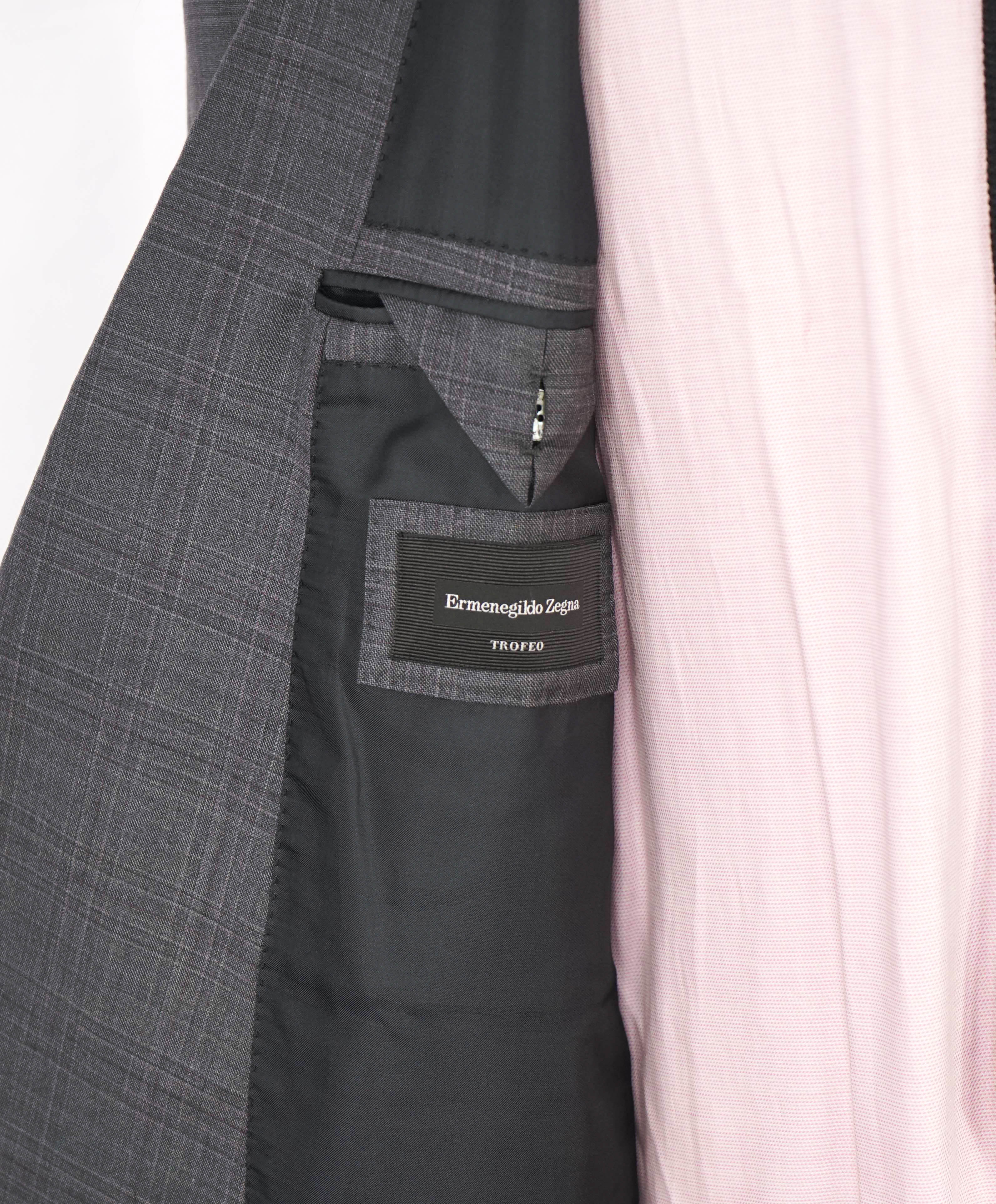 $3,290 ERMENEGILDO ZEGNA- “TORFEO” Gray / Pink Wool Check Blazer- 48R