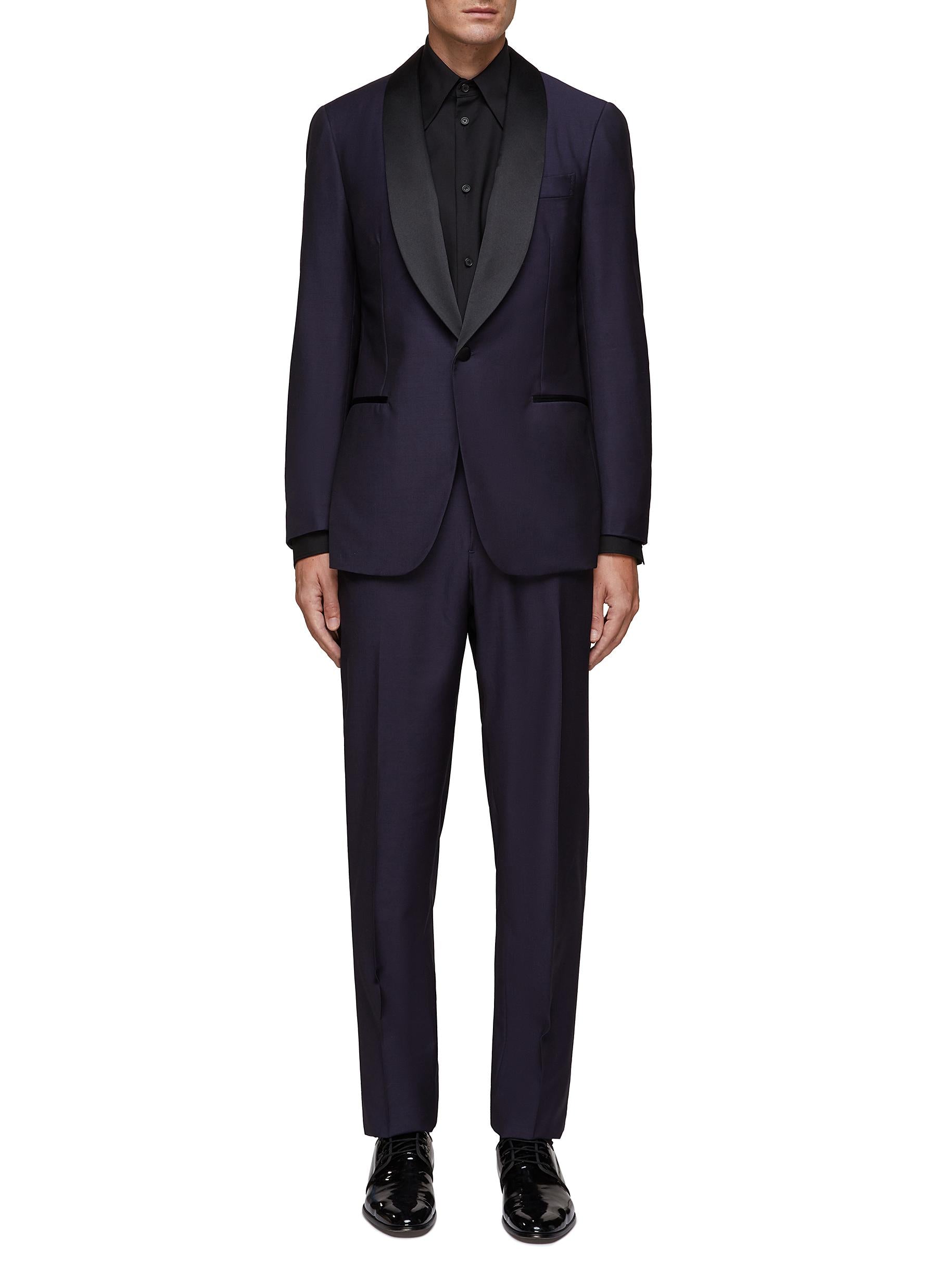 $4,595 ISAIA - "AQUASPIDER" Grossgrain SHAWL COLLAR Navy Blue Wool Tuxedo - 50L