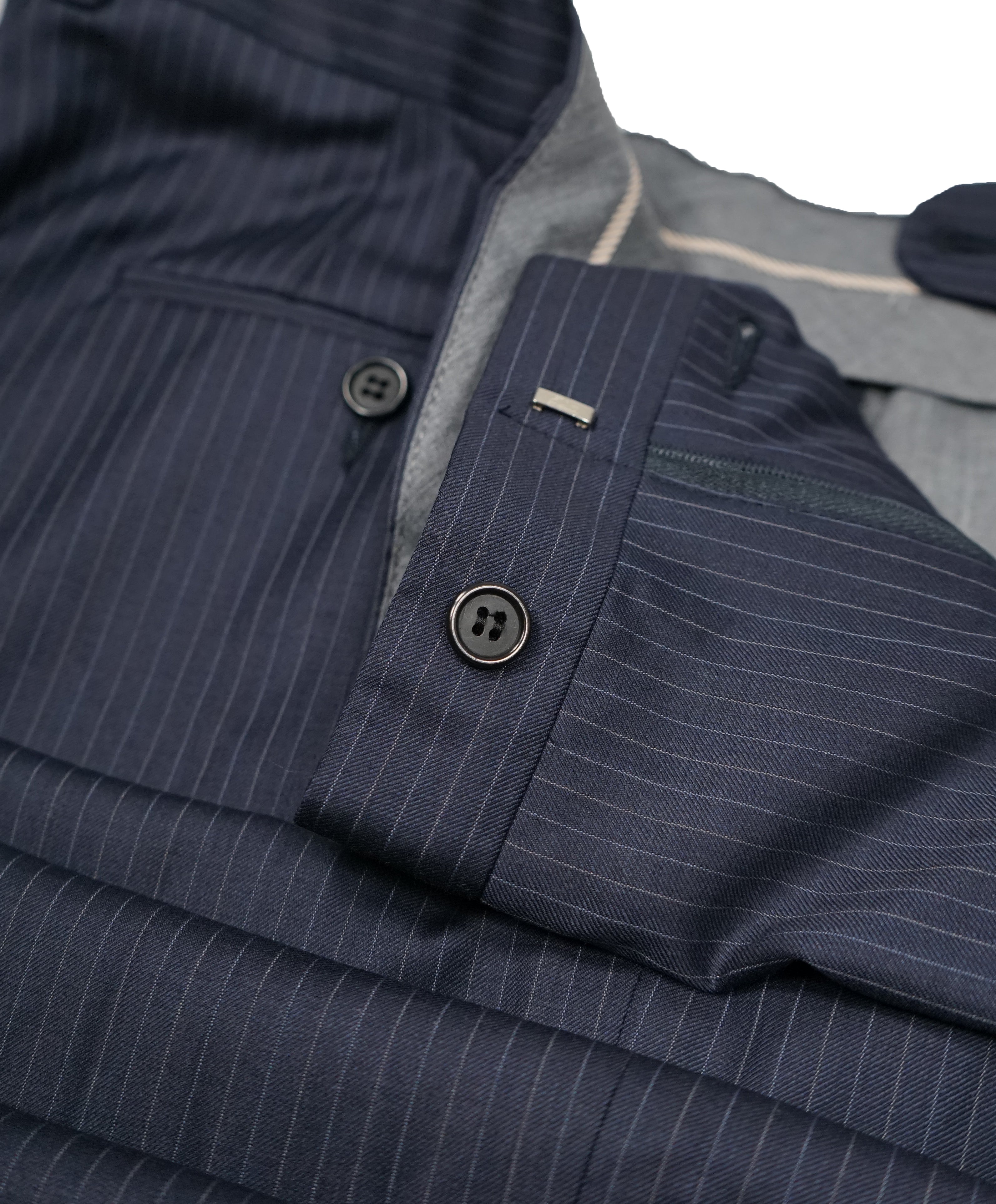 HICKEY FREEMAN - Wool Flat Front Dress Pants Navy & Ivory Pinstripe - 35W