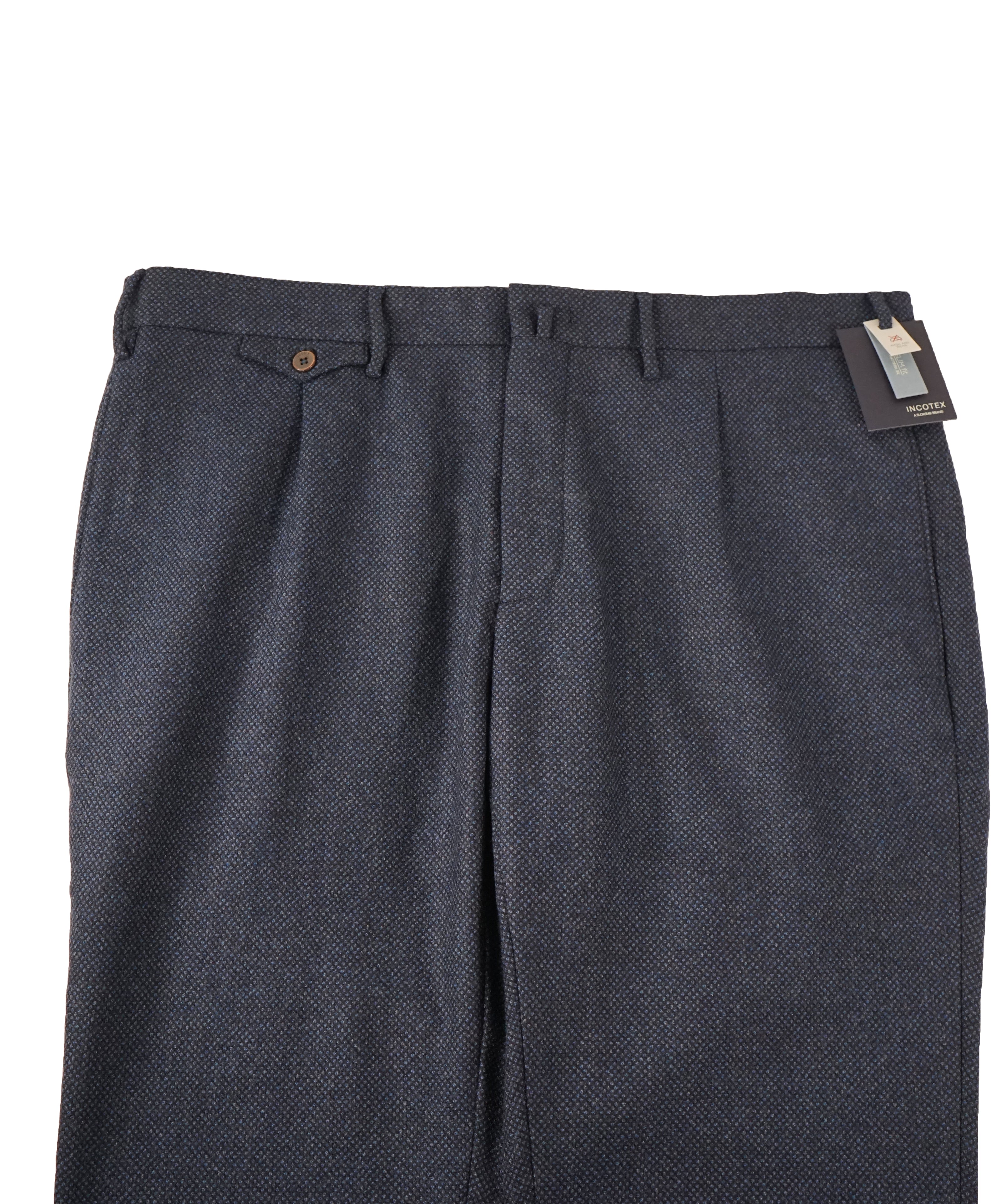 INCOTEX - Pure Wool Blue Textured Slim Fit Pants w Coin Pocket - 37W