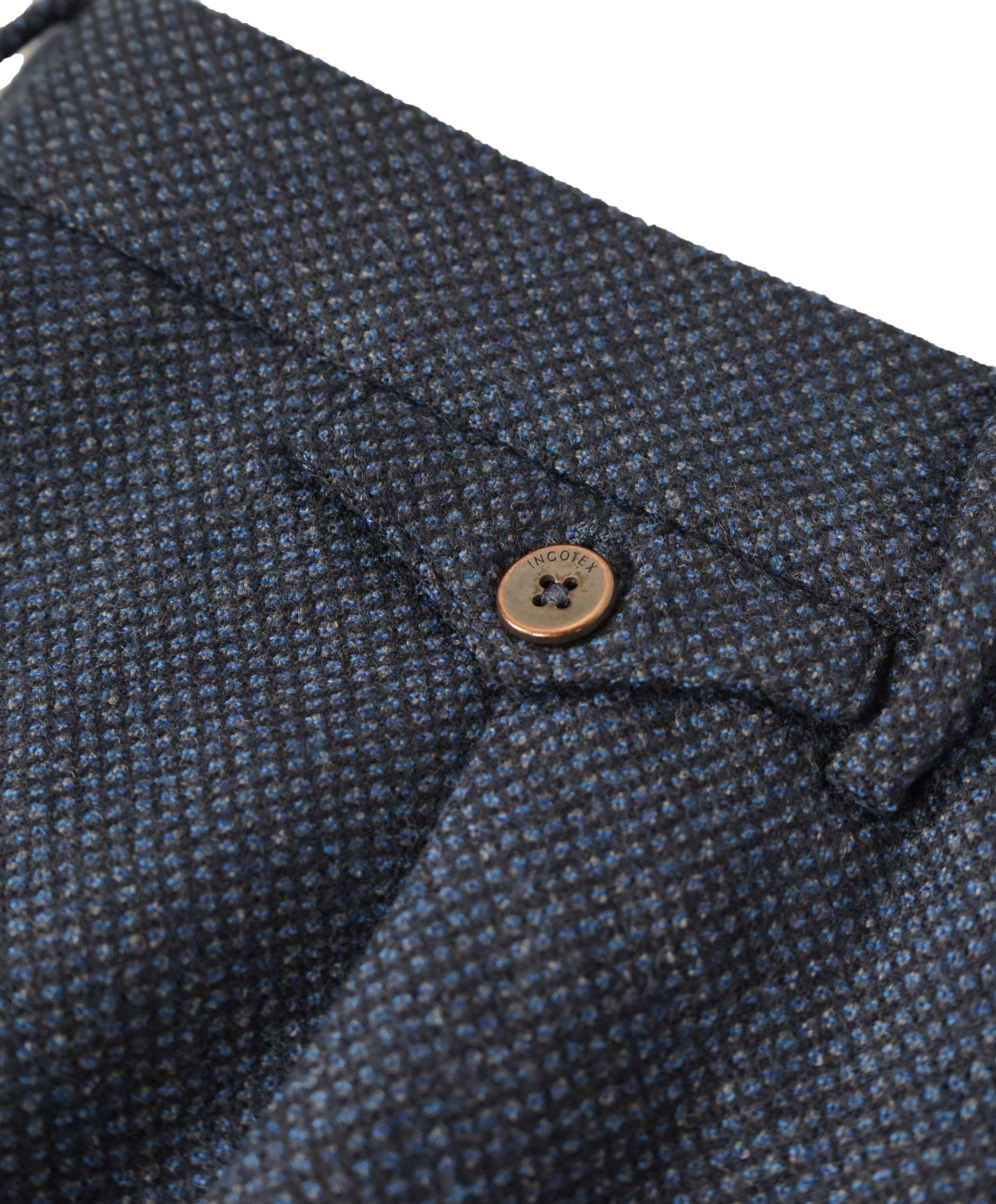INCOTEX - Pure Wool Blue Textured Slim Fit Pants w Coin Pocket - 37W