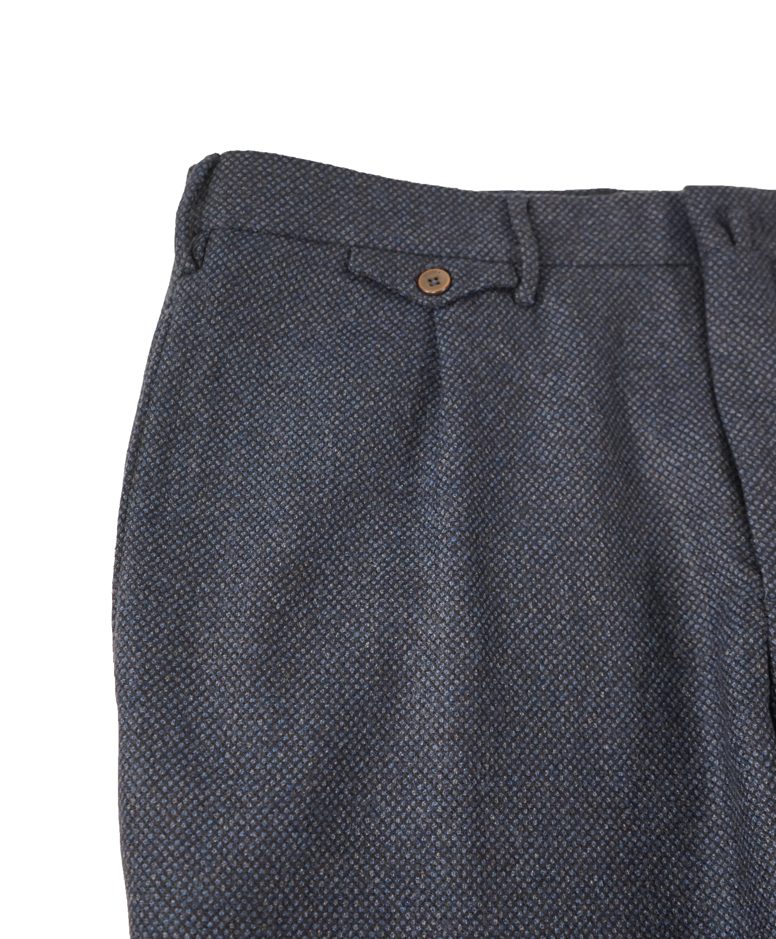 INCOTEX - Pure Wool Blue Textured Slim Fit Pants w Coin Pocket - 37W