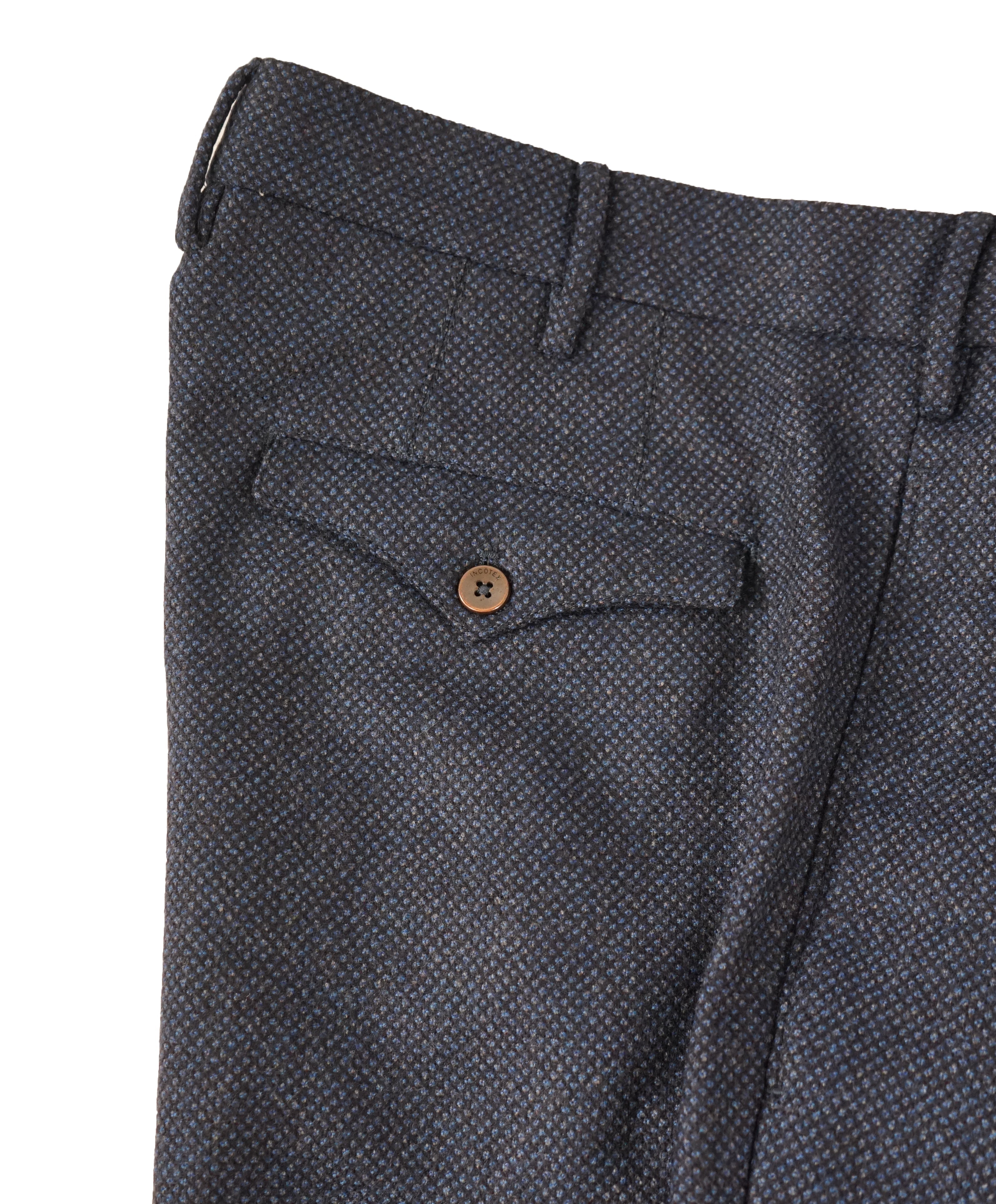 INCOTEX - Pure Wool Blue Textured Slim Fit Pants w Coin Pocket - 37W