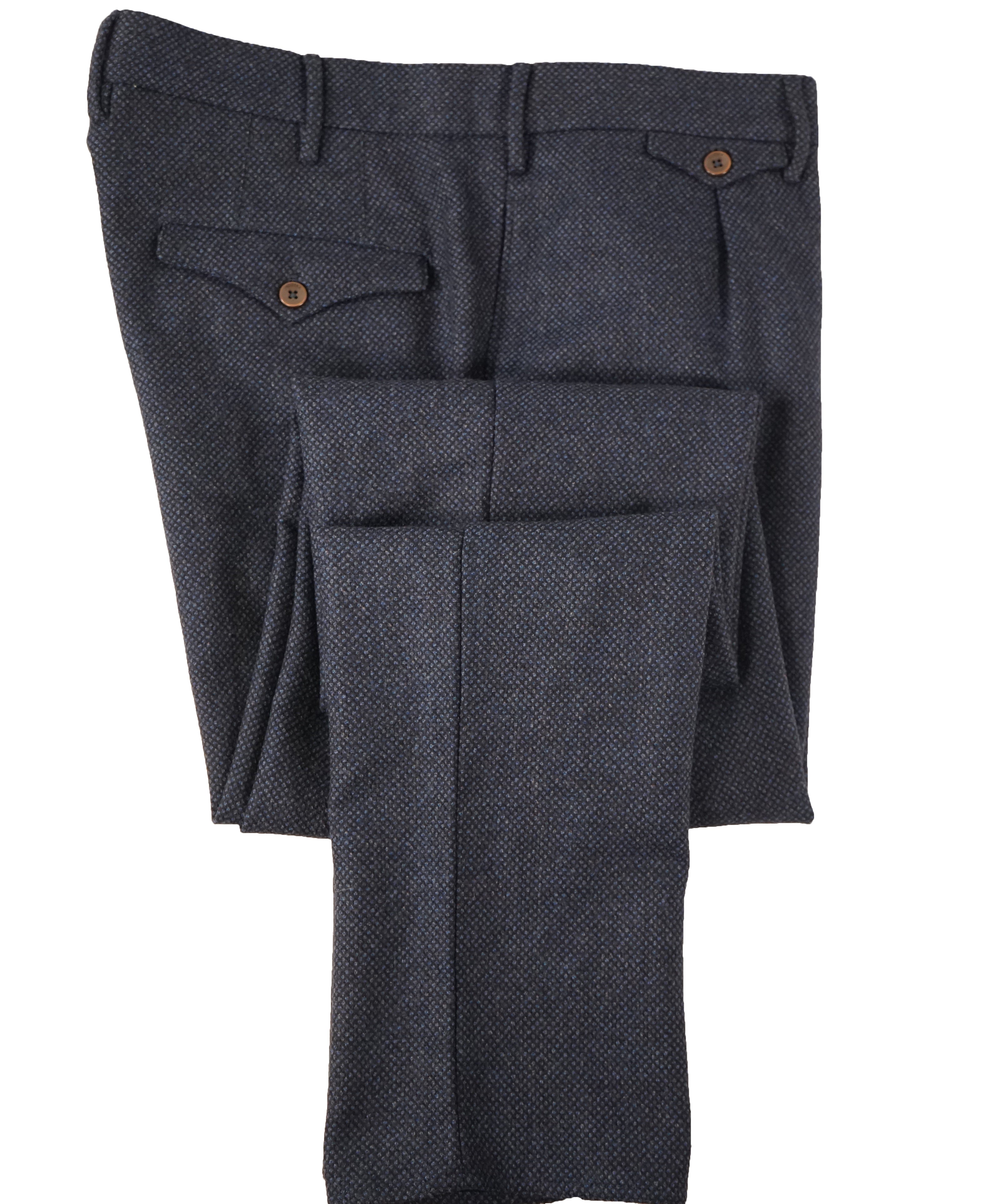 INCOTEX - Pure Wool Blue Textured Slim Fit Pants w Coin Pocket - 37W