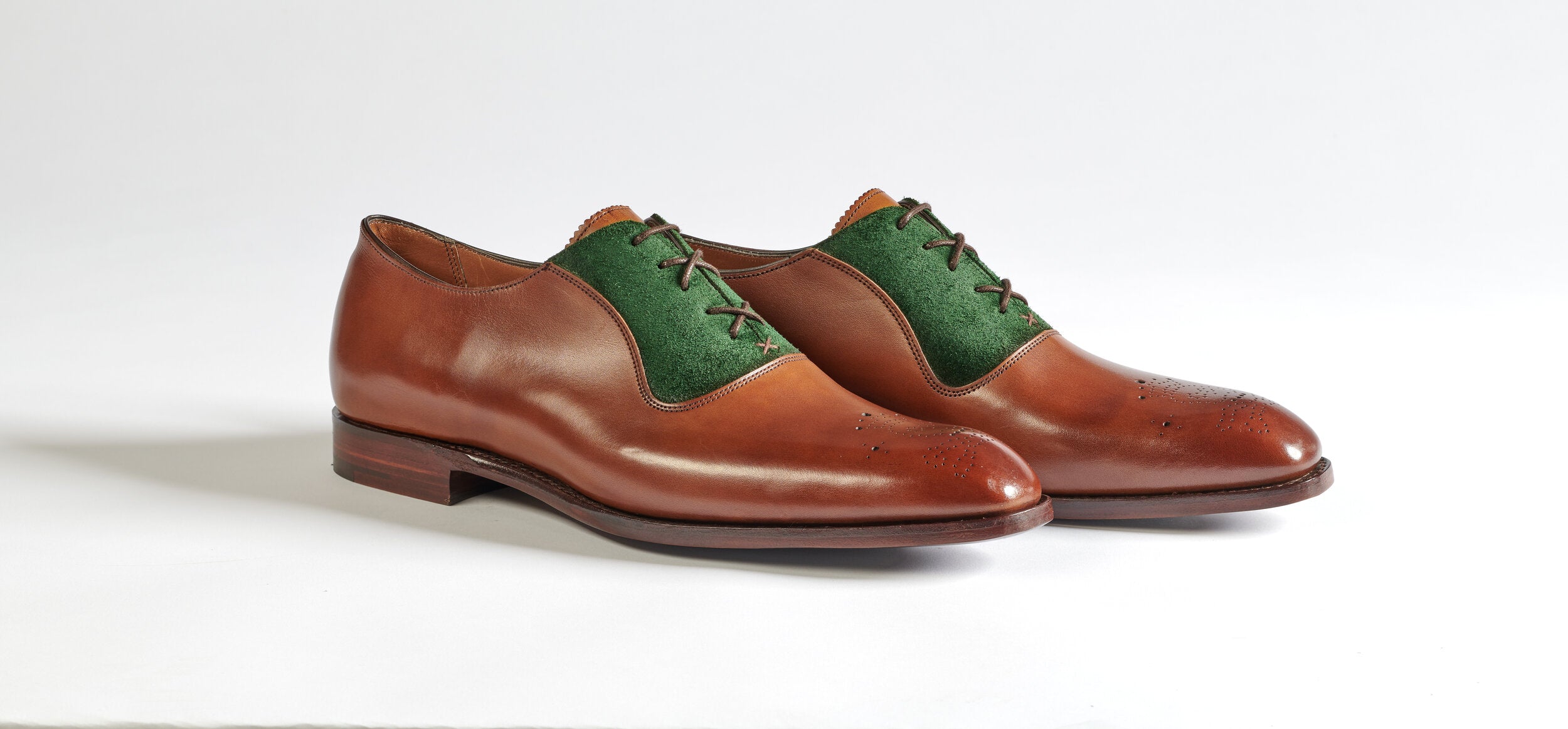 $875 BARKER BLACK - "ALTHORP" Brown/Green Suede Leather Oxford - 9.5US (8.5 UK)