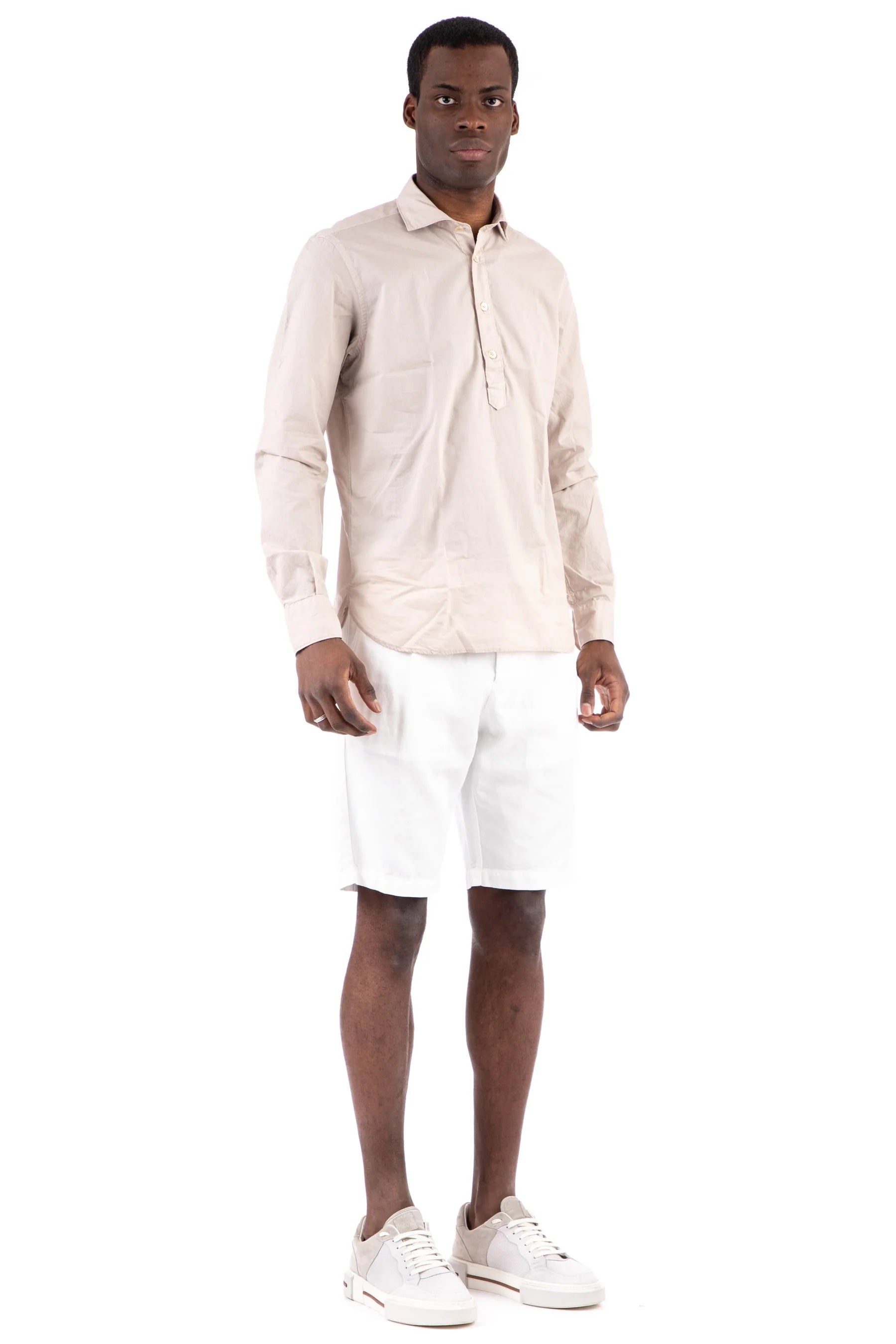 $395 ELEVENTY -Neutral *POPOVER* Wide Spread Button Dress Shirt - S (39)