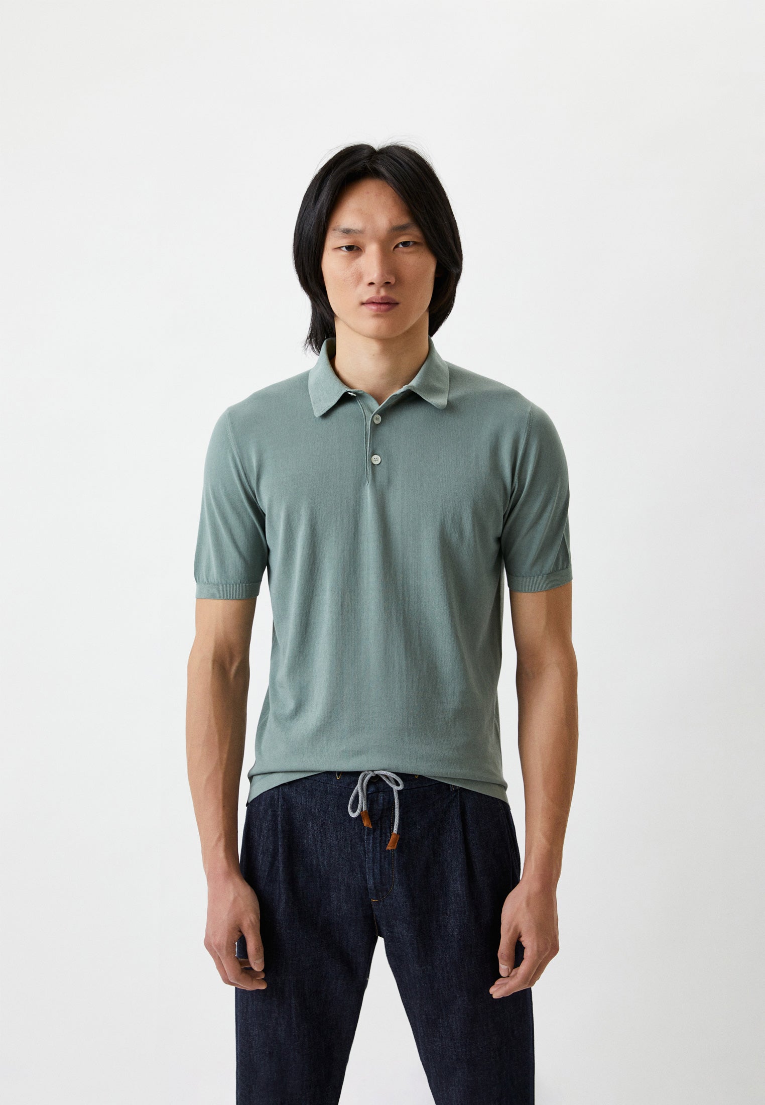 $575 ELEVENTY - Sage Green / Blue Polo Shirt Cotton - M
