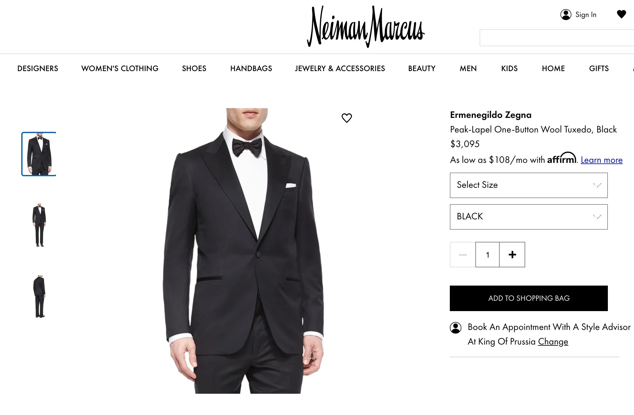 $3,995 ERMENEGILDO ZEGNA -"MICRONSPHERE" PEAK LAPEL Tuxedo - 44L 38W