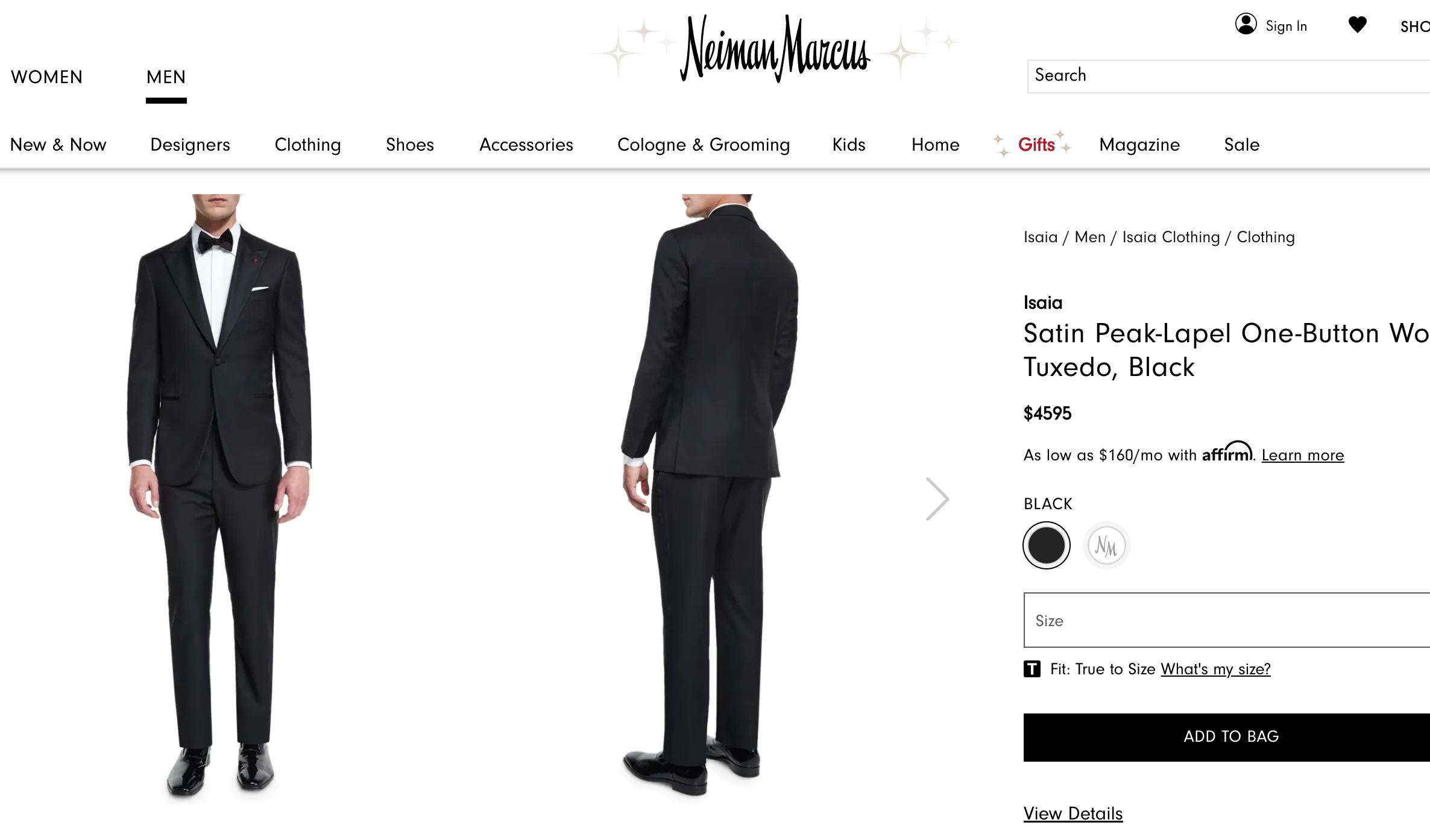$4,595 ISAIA - "AQUASPIDER" Satin PEAK LAPEL Black Wool Tuxedo - 38S