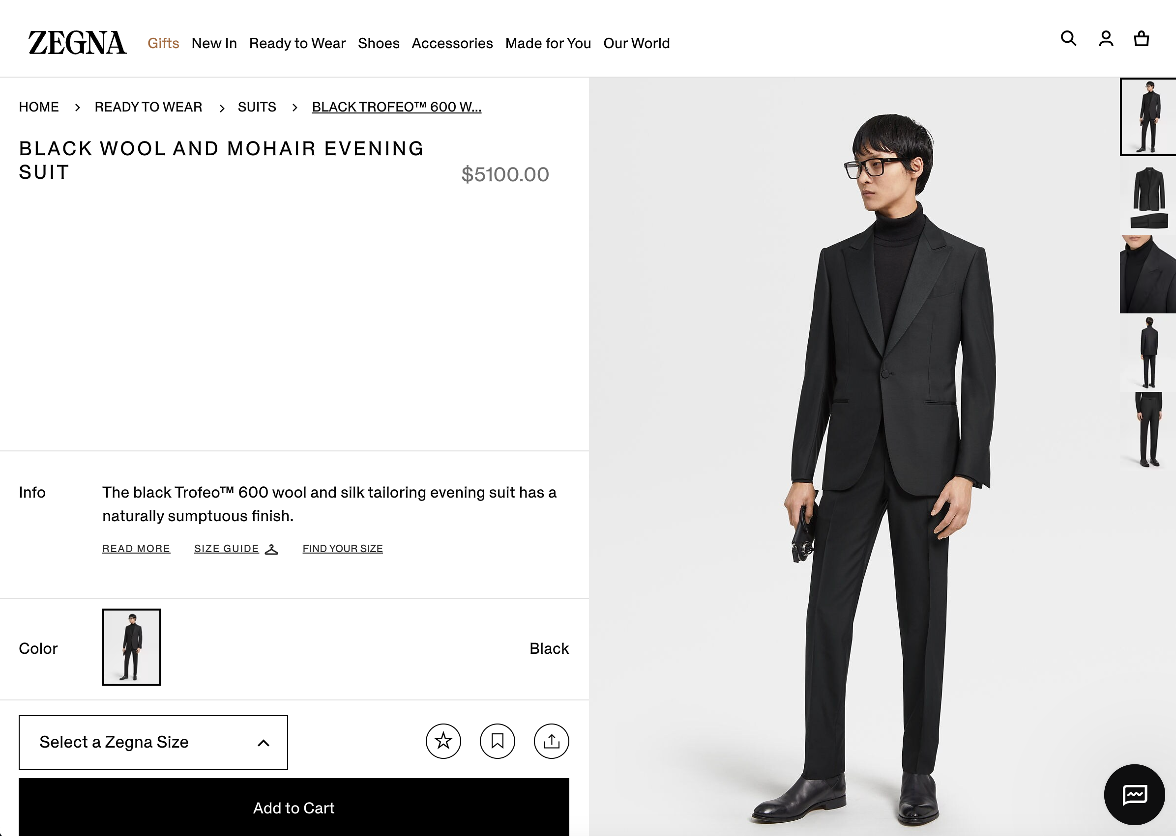 $5,100 ERMENEGILDO ZEGNA - "Wool & Mohair" PEAK LAPEL Black Tuxedo - 40R