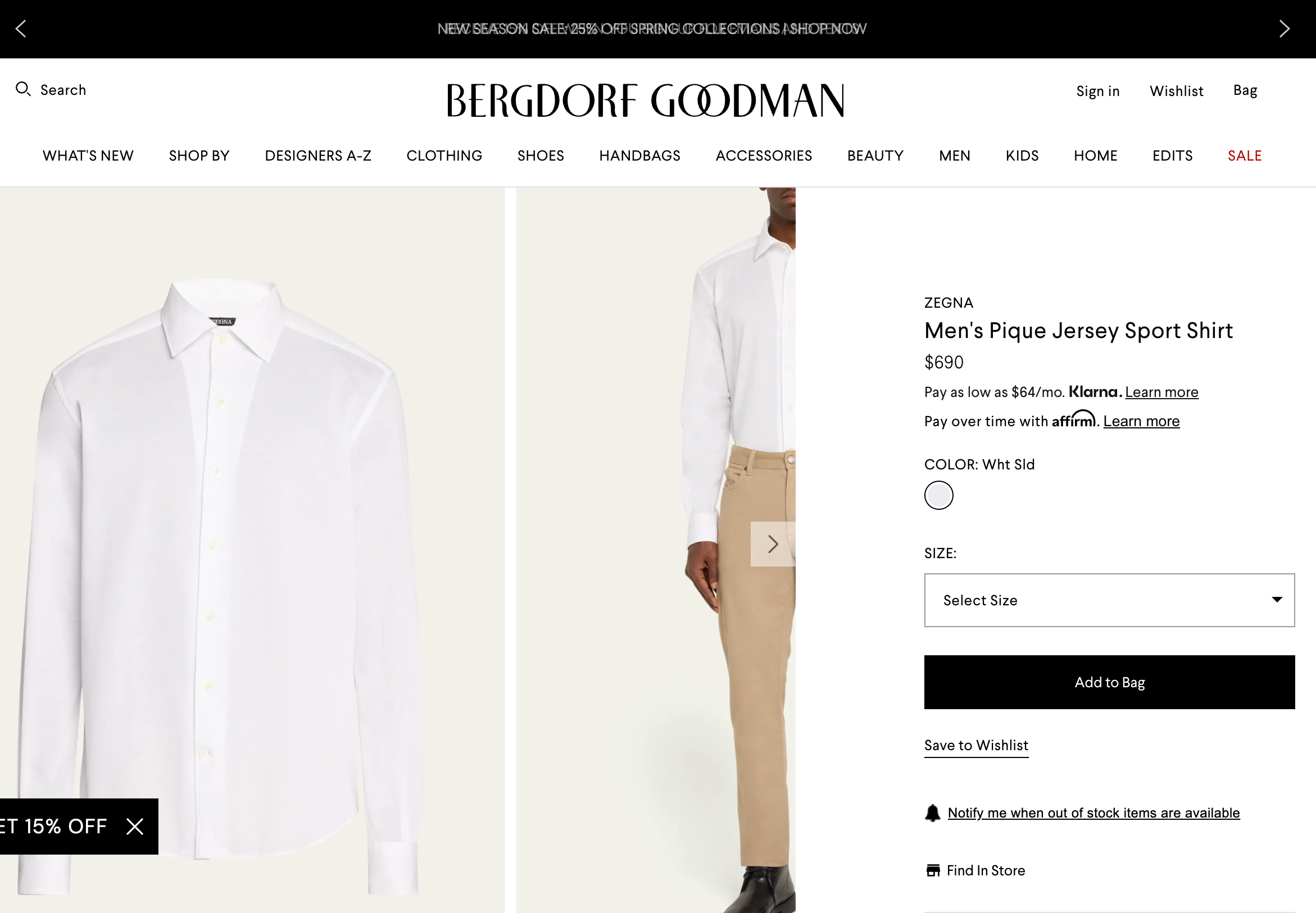 $690 ZEGNA - White Men's Pique Jersey Sport Shirt Button Down Shirt - XL