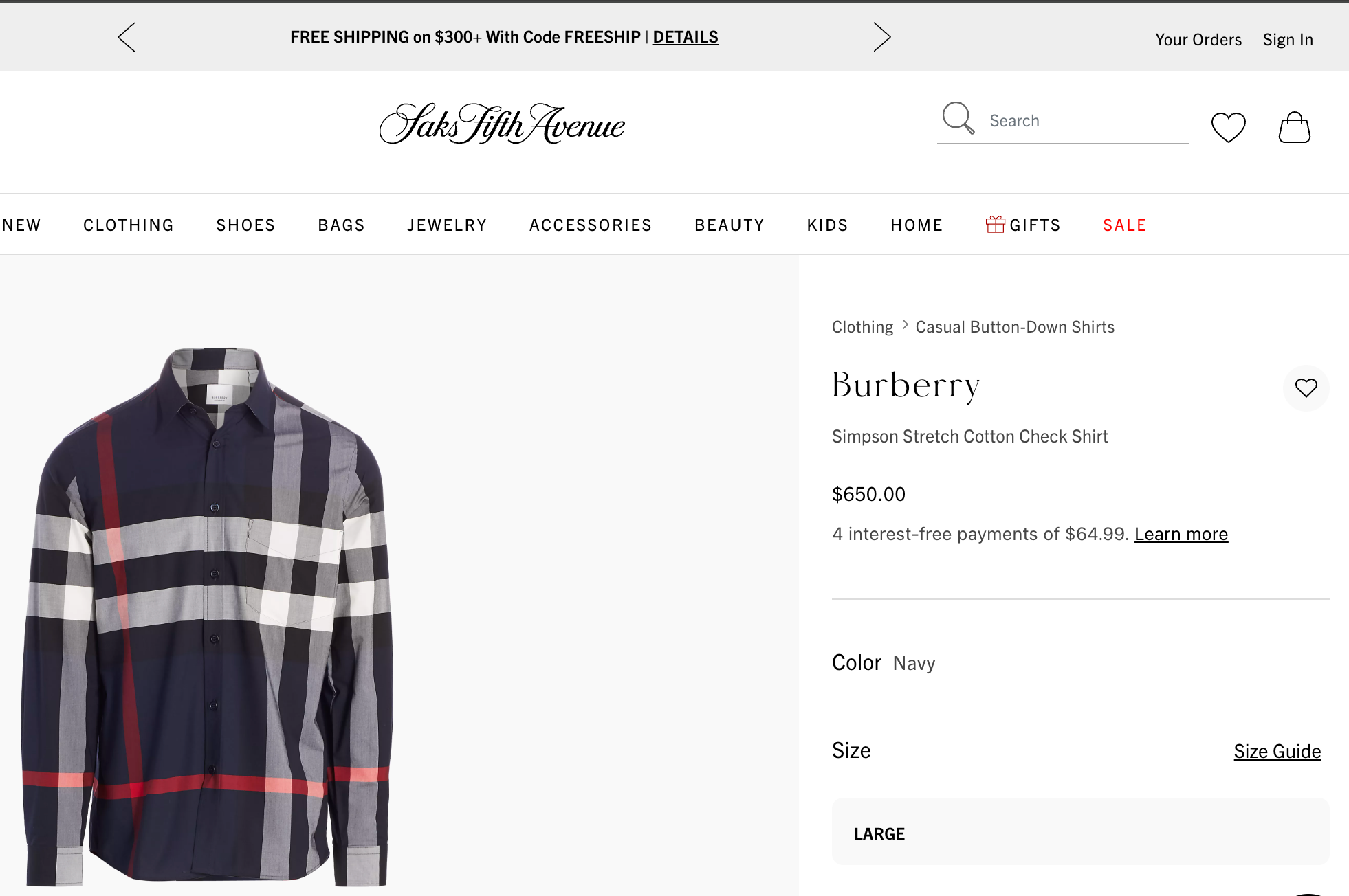 $650 BURBERRY - "Simpson" Nova Check Blue/White/Red Stretch Cotton Check Shirt - S