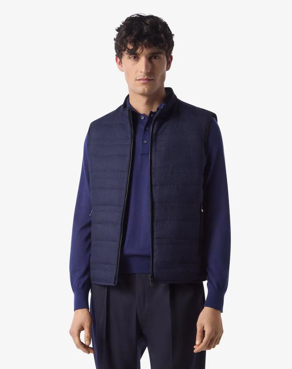 $1,595 CORNELIANI - Quilted Brown SUEDE & Blue Wool Reversible Vest - 40R
