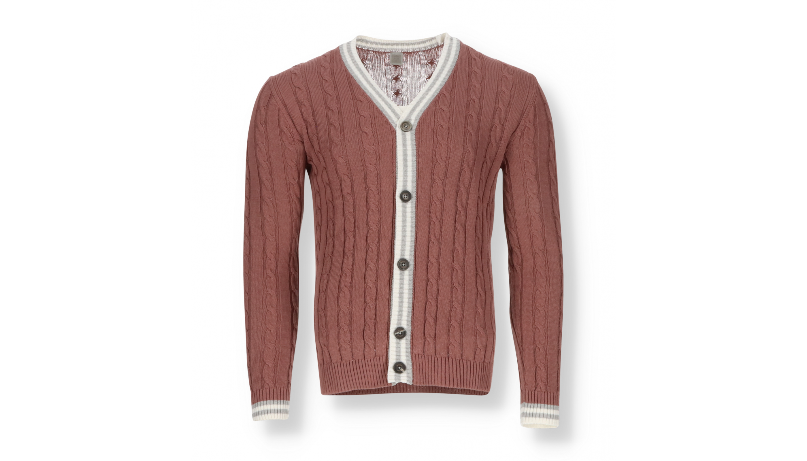 $795 ELEVENTY - Pastel Pink Cotton Cable Knit Tipped Cardigan Sweater- XXL