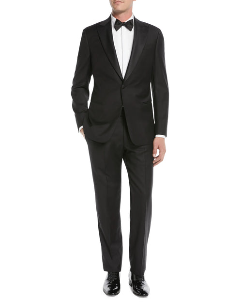 $1,995 EMPORIO ARMANI - “G LINE” 1-Btn Peak Lapel 130's Tuxedo Suit - 36S