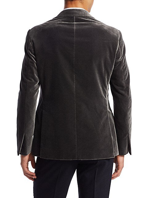 RALPH LAUREN PURPLE LABEL - *VELVET* Gray Solid Notch Lapel Blazer - 44R