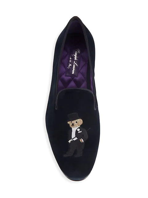 $800 RALPH LAUREN PURPLE LABEL - POLO "ALONZO" BEAR Navy Blue Loafers - 10.5