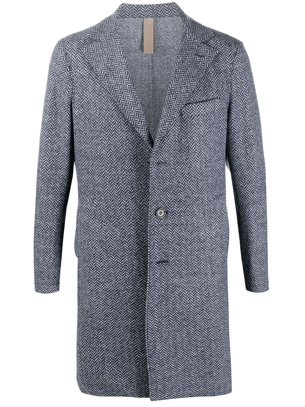 ELEVENTY - Blue Herringbone Suede Detail Logo Button Coat - 38R (48 EU)
